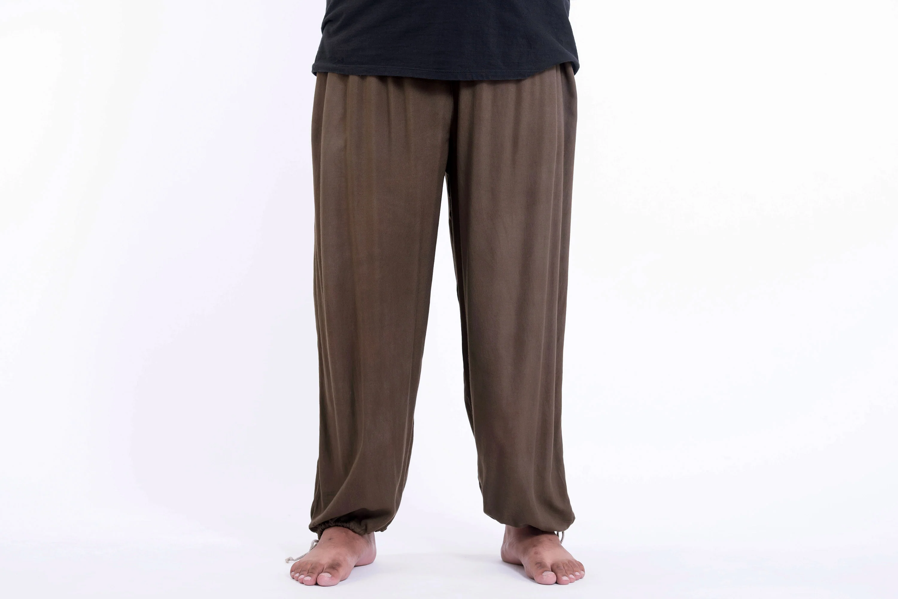 Plus Size Solid Color Drawstring Men's Yoga Massage Pants in Brown - Image 2