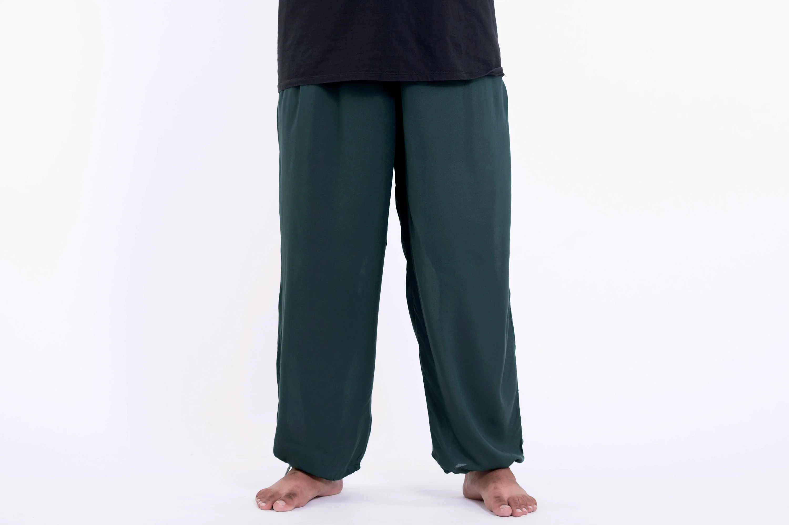 Plus Size Solid Color Drawstring Men's Yoga Massage Pants in Dark Teal - Image 2
