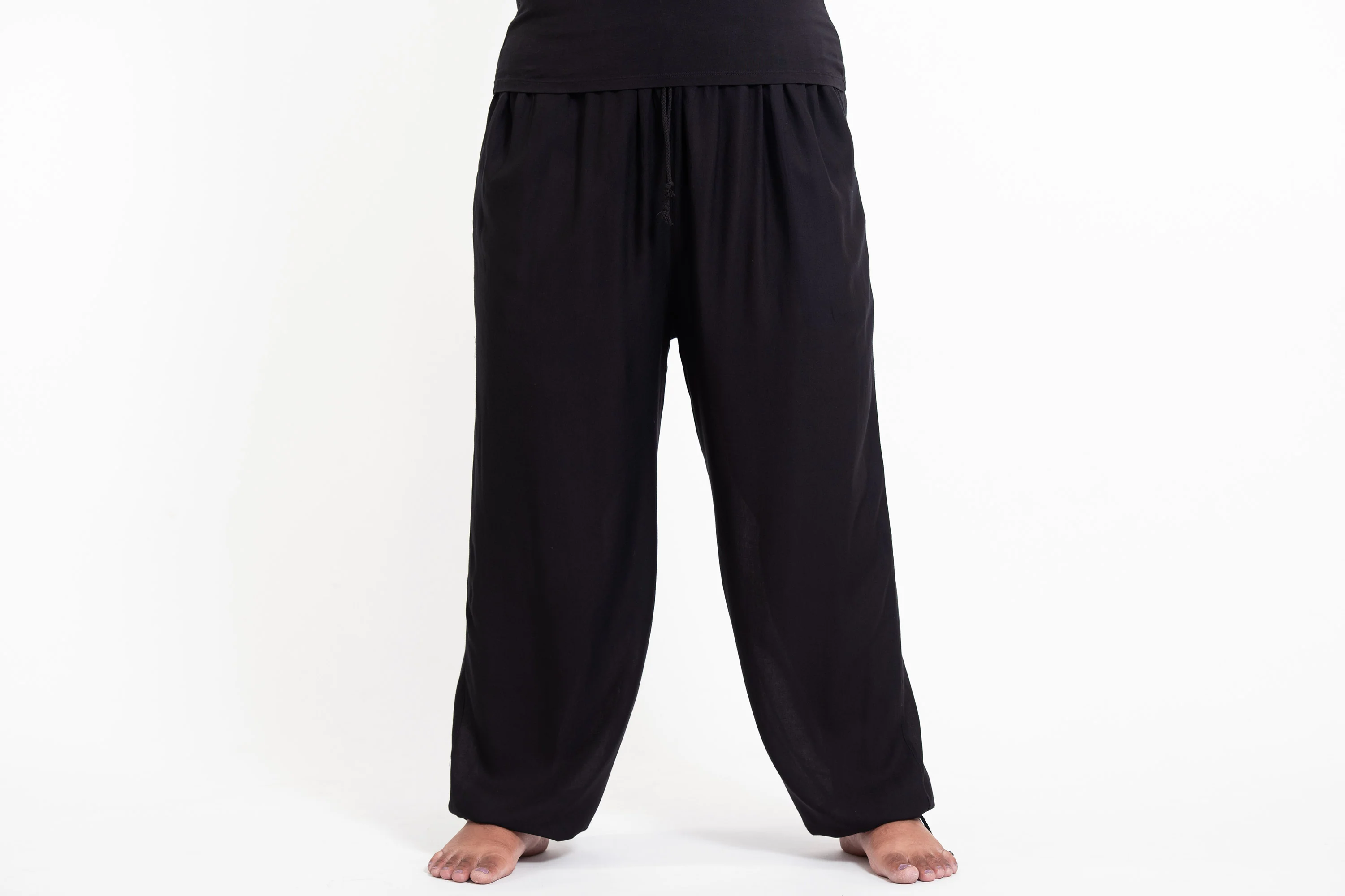 Plus Size Solid Color Drawstring Women's Yoga Massage Pants in Black - Image 2