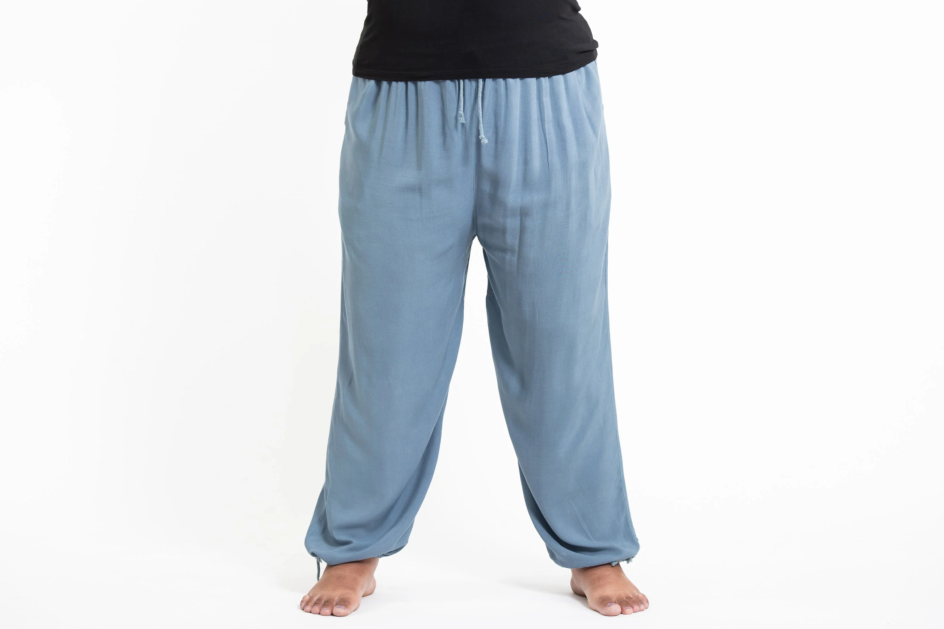 Plus Size Solid Color Drawstring Women's Yoga Massage Pants in Blue Gray - Image 2