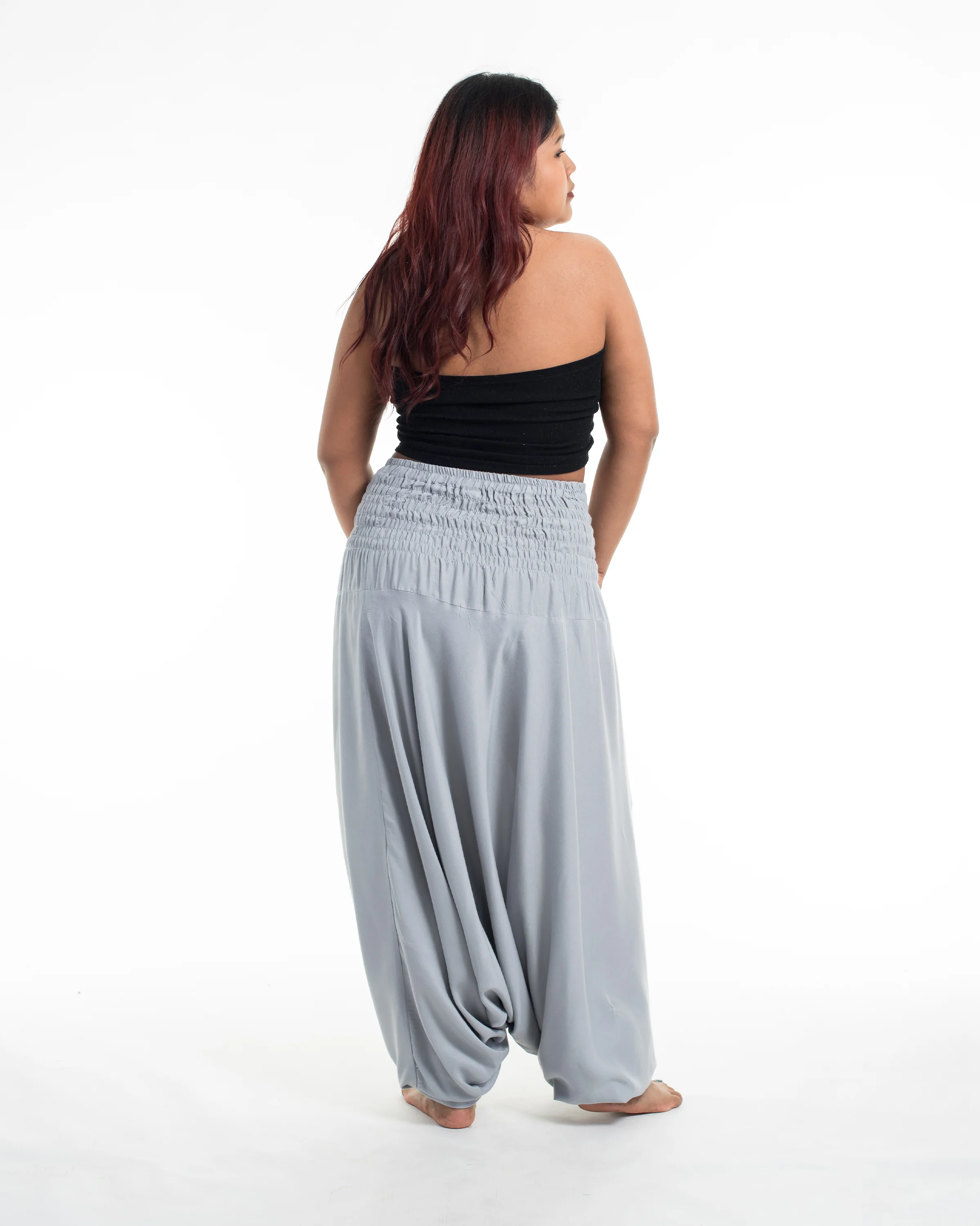 Plus Size Solid Color 2-in-1 Jumpsuit Harem Pants in Light Gray - Image 4