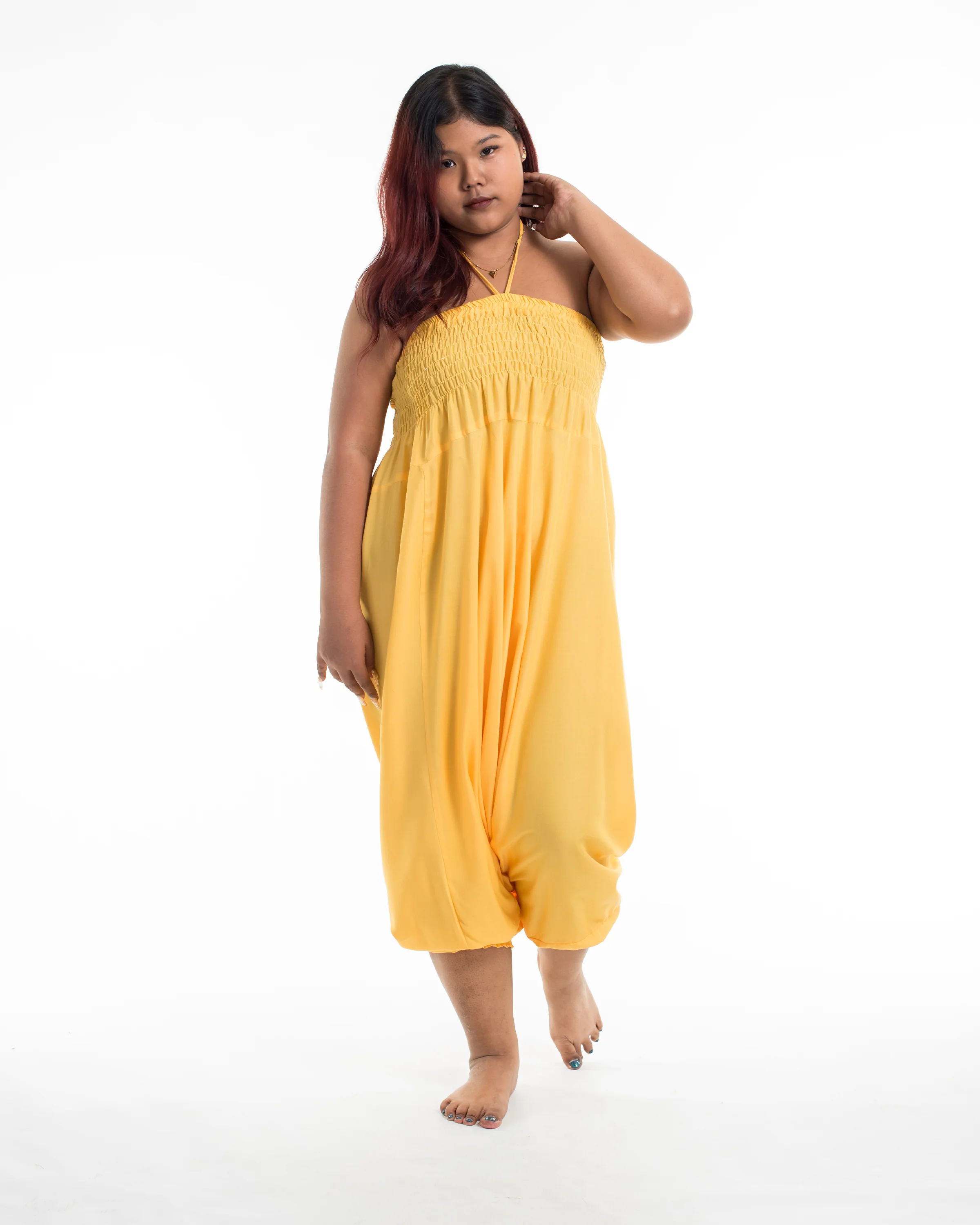 Plus Size Solid Color 2-in-1 Jumpsuit Harem Pants in Light Yellow - Image 5