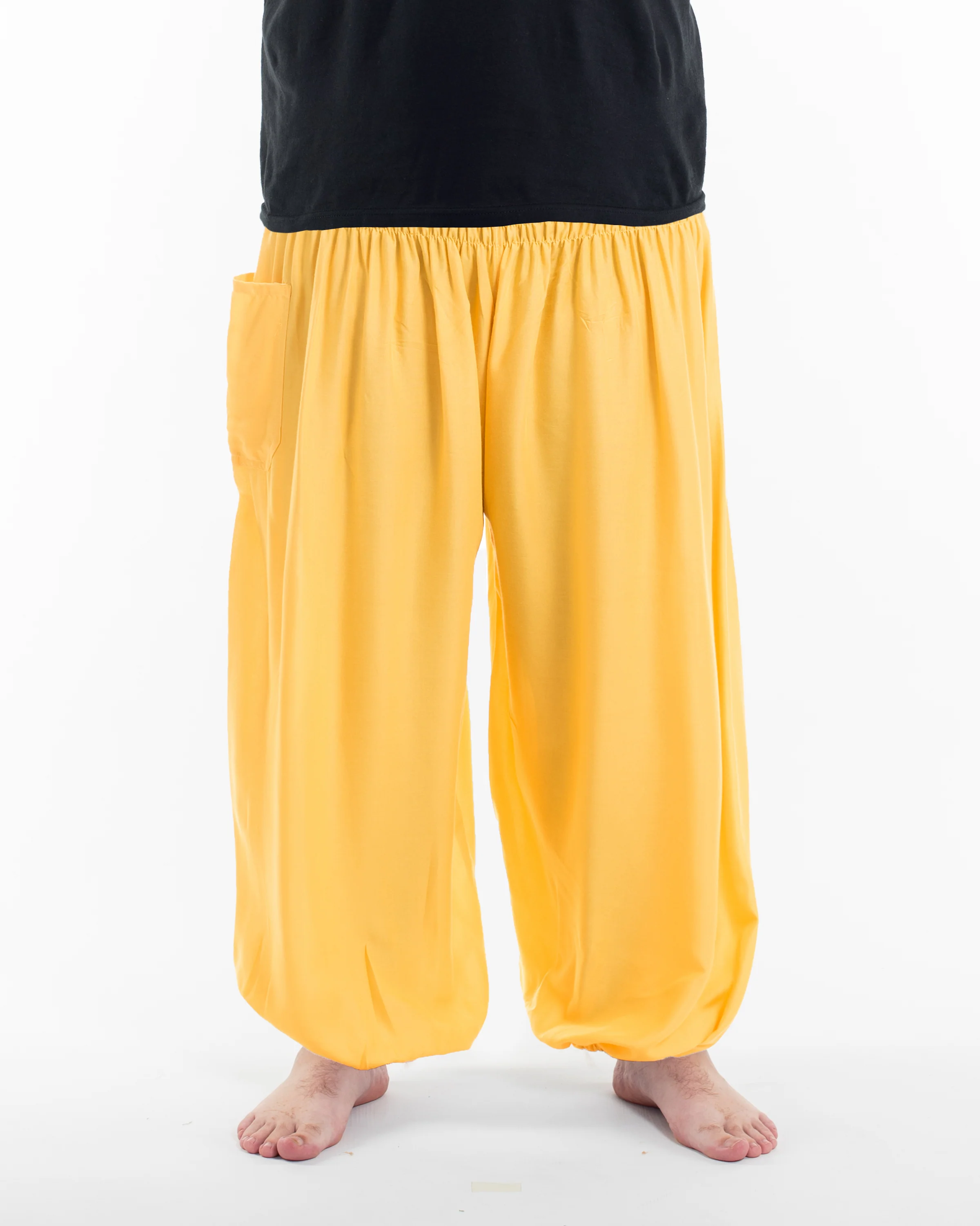 Plus Size Solid Color Men's Harem Pants in Light Yellow - Image 2