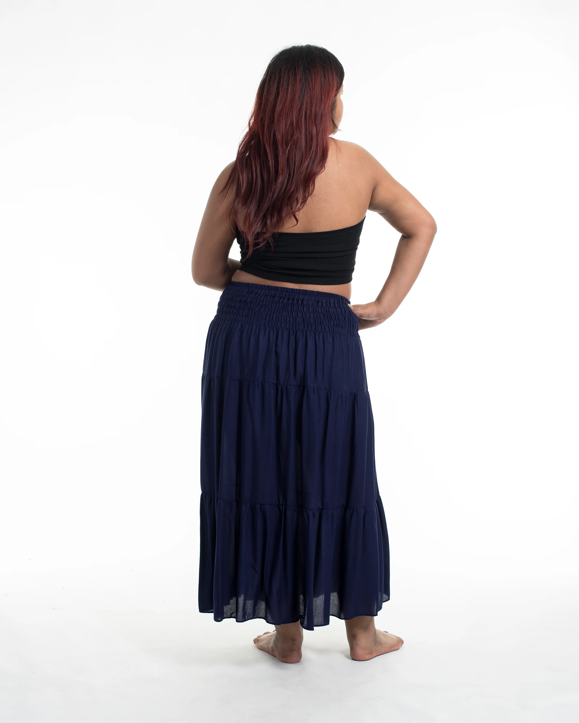 Plus Size Solid Color Midi Skirt in Blue - Image 3