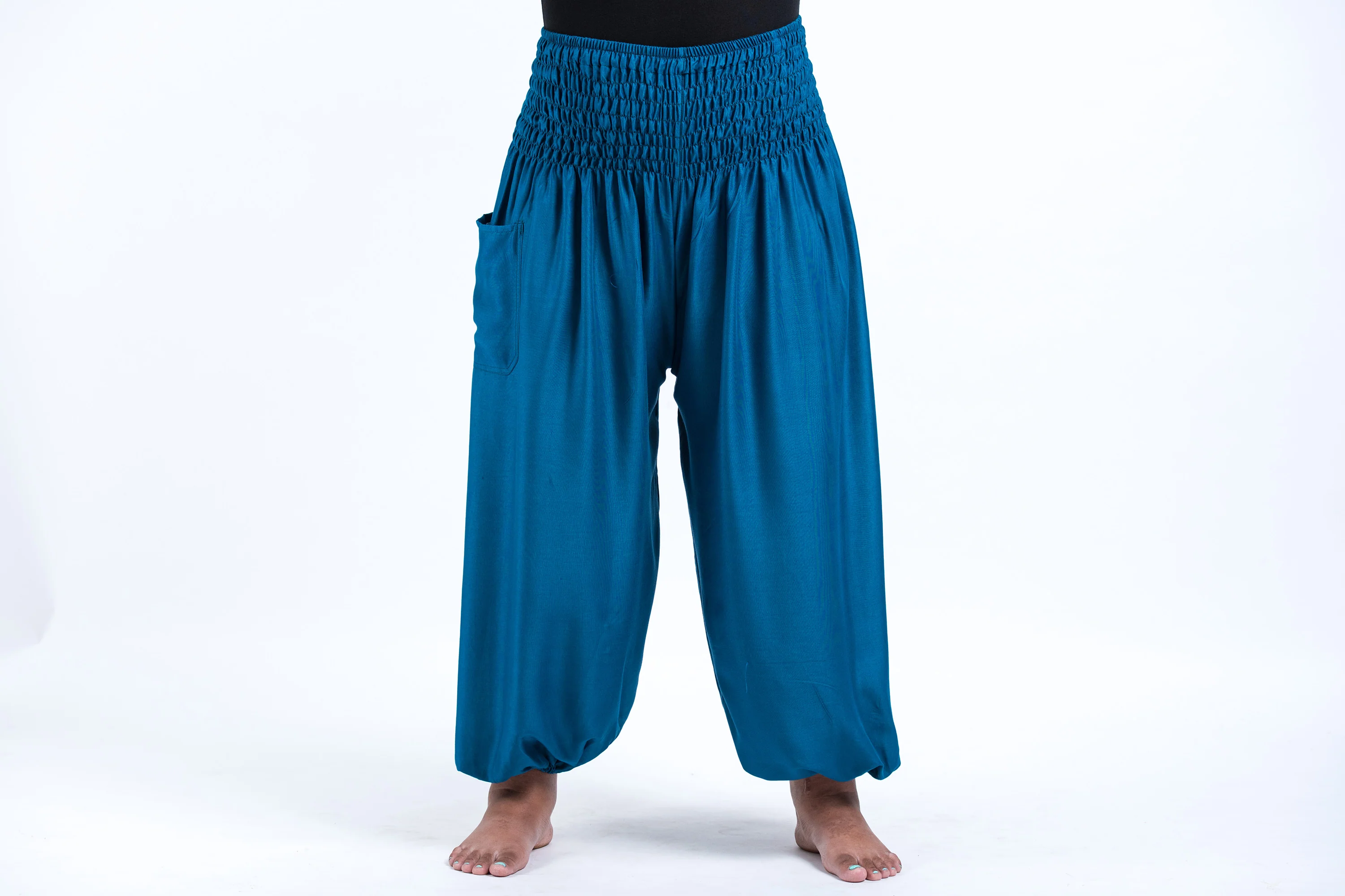 Plus Size Solid Color Women's Harem Pants in Aqua Blue - Image 2