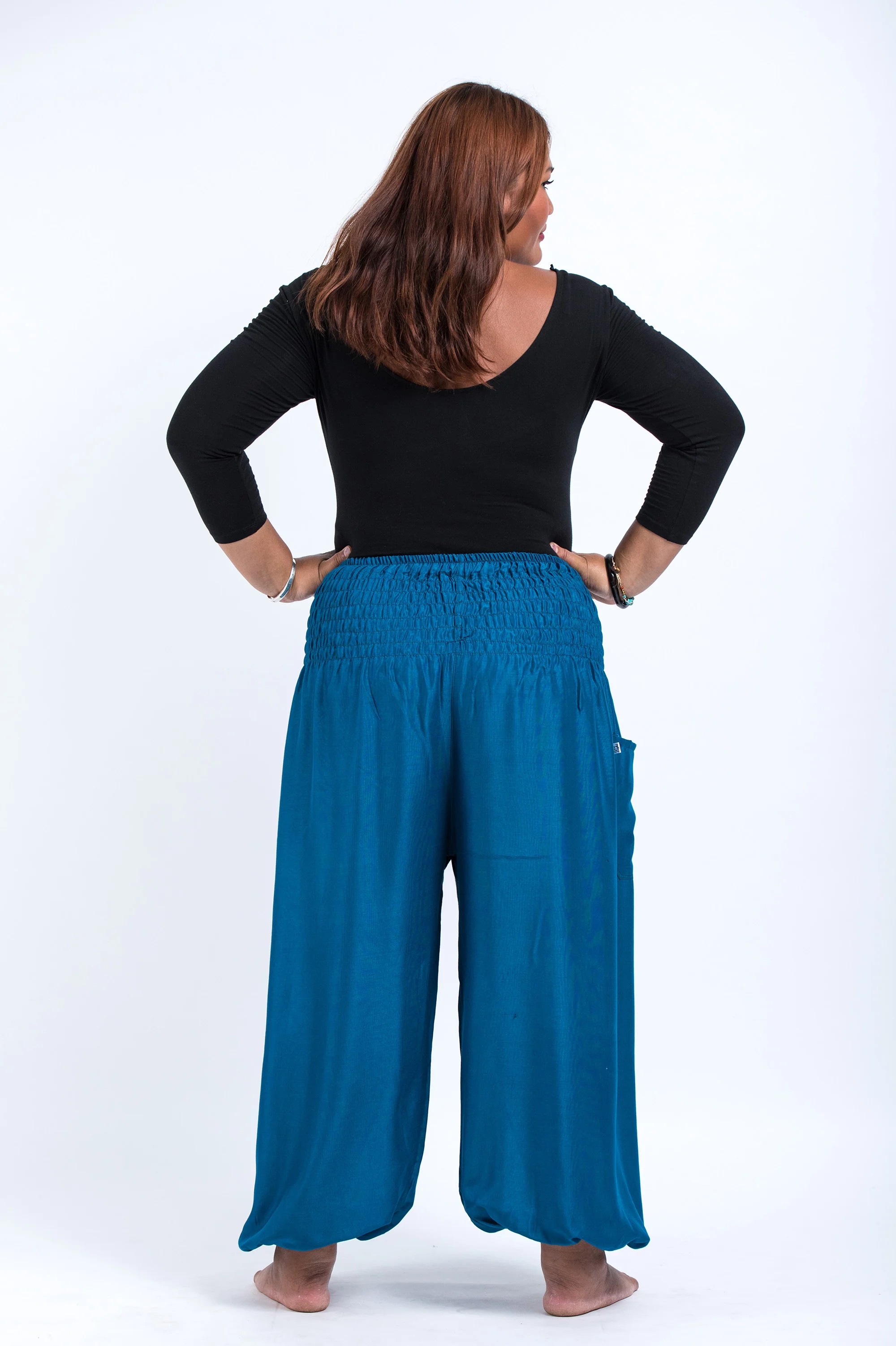 Plus Size Solid Color Women's Harem Pants in Aqua Blue - Image 4