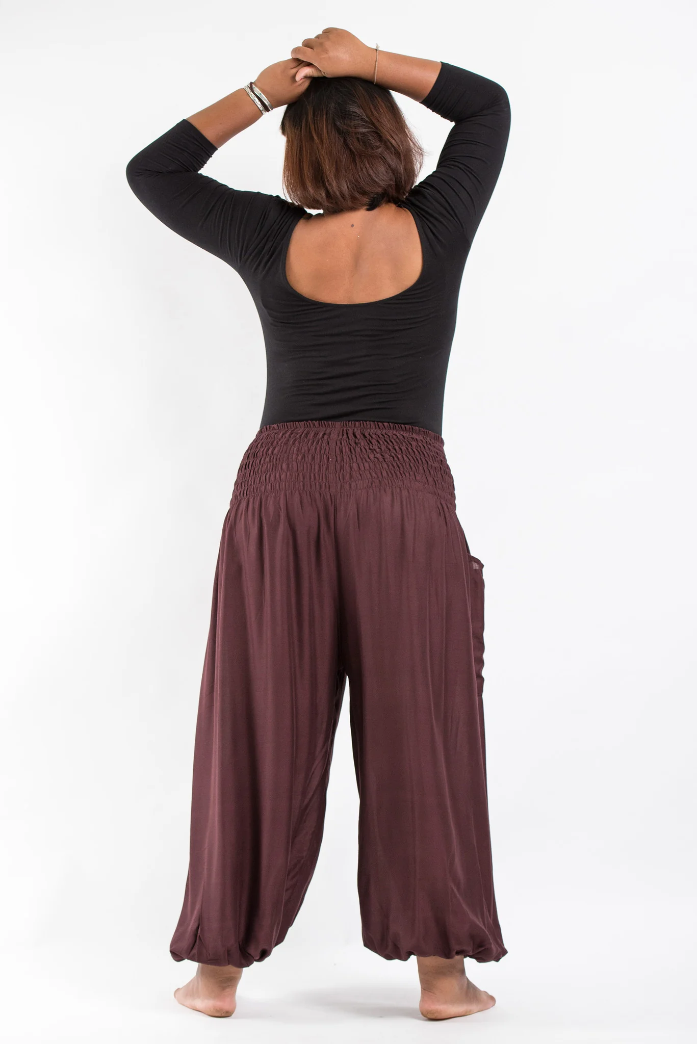 Plus Size Solid Color Women's Harem Pants in Brown - Image 4