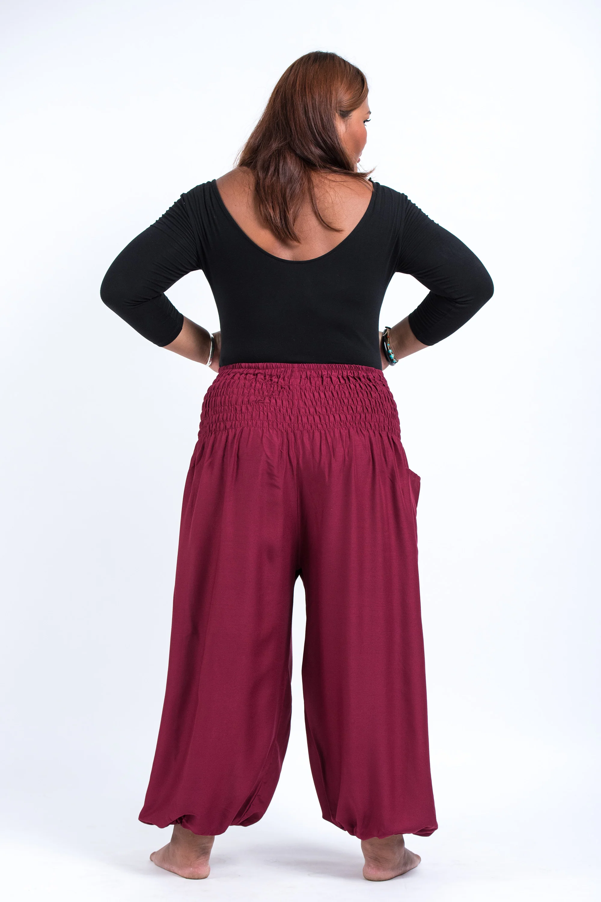 Plus Size Solid Color Women's Harem Pants in Red - Image 4