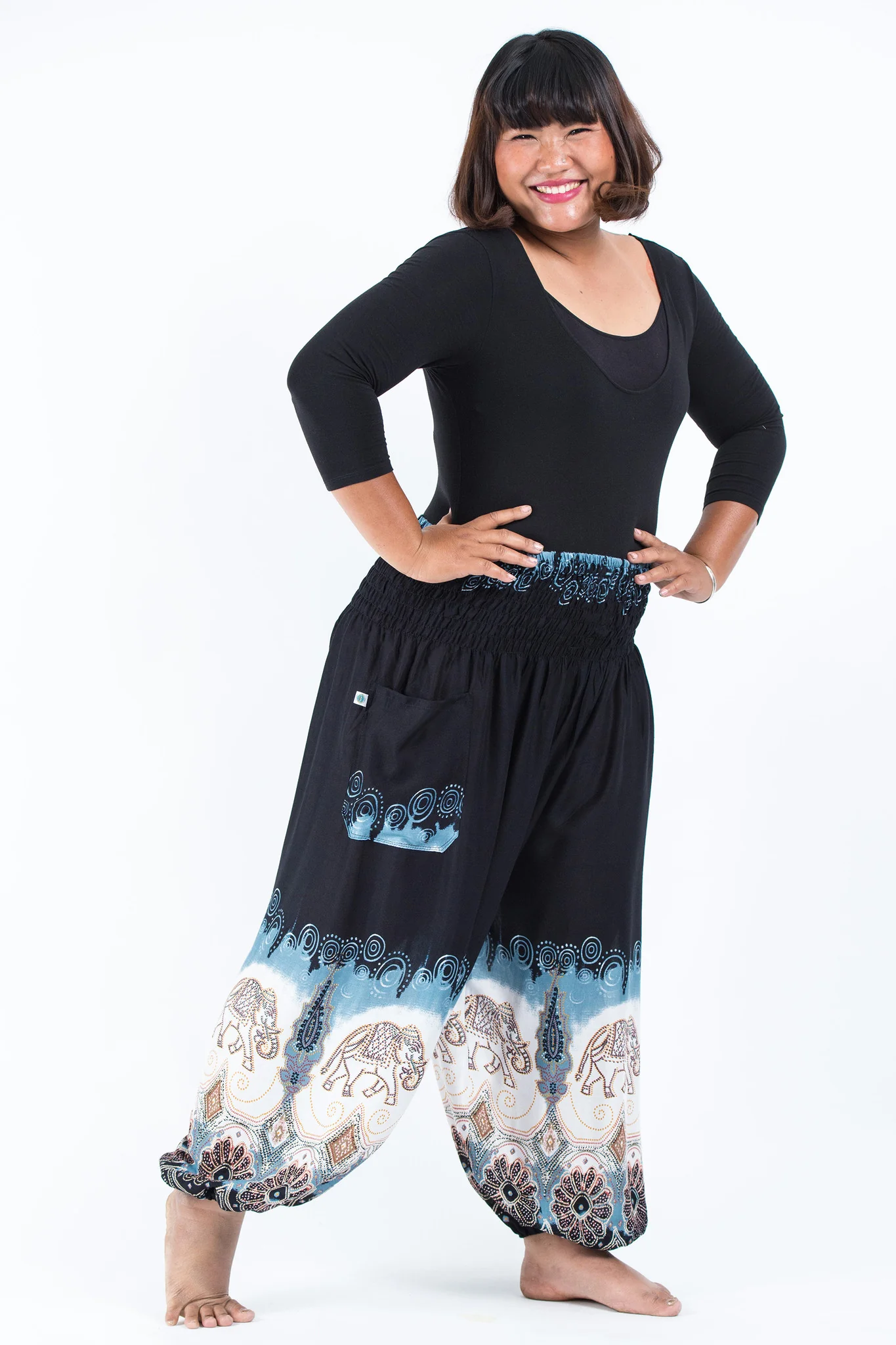 Plus Size Solid Top Elephant Women's Elephant Pants in Black - Image 3