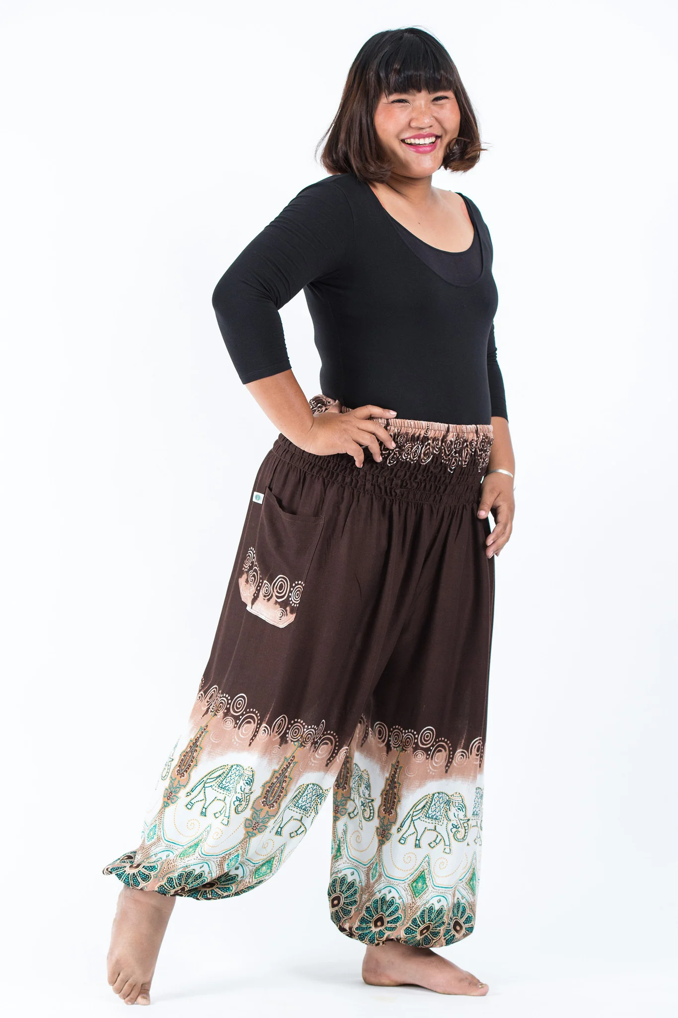 Plus Size Solid Top Elephant Women's Elephant Pants in Brown - Image 3