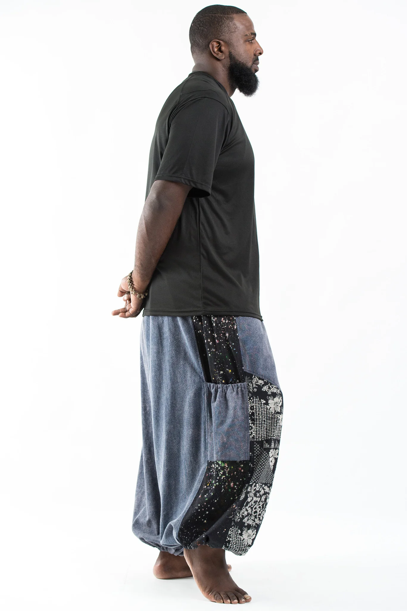 Plus Size Stone Washed Patchwork Men Unisex Pants in Gray - Image 3