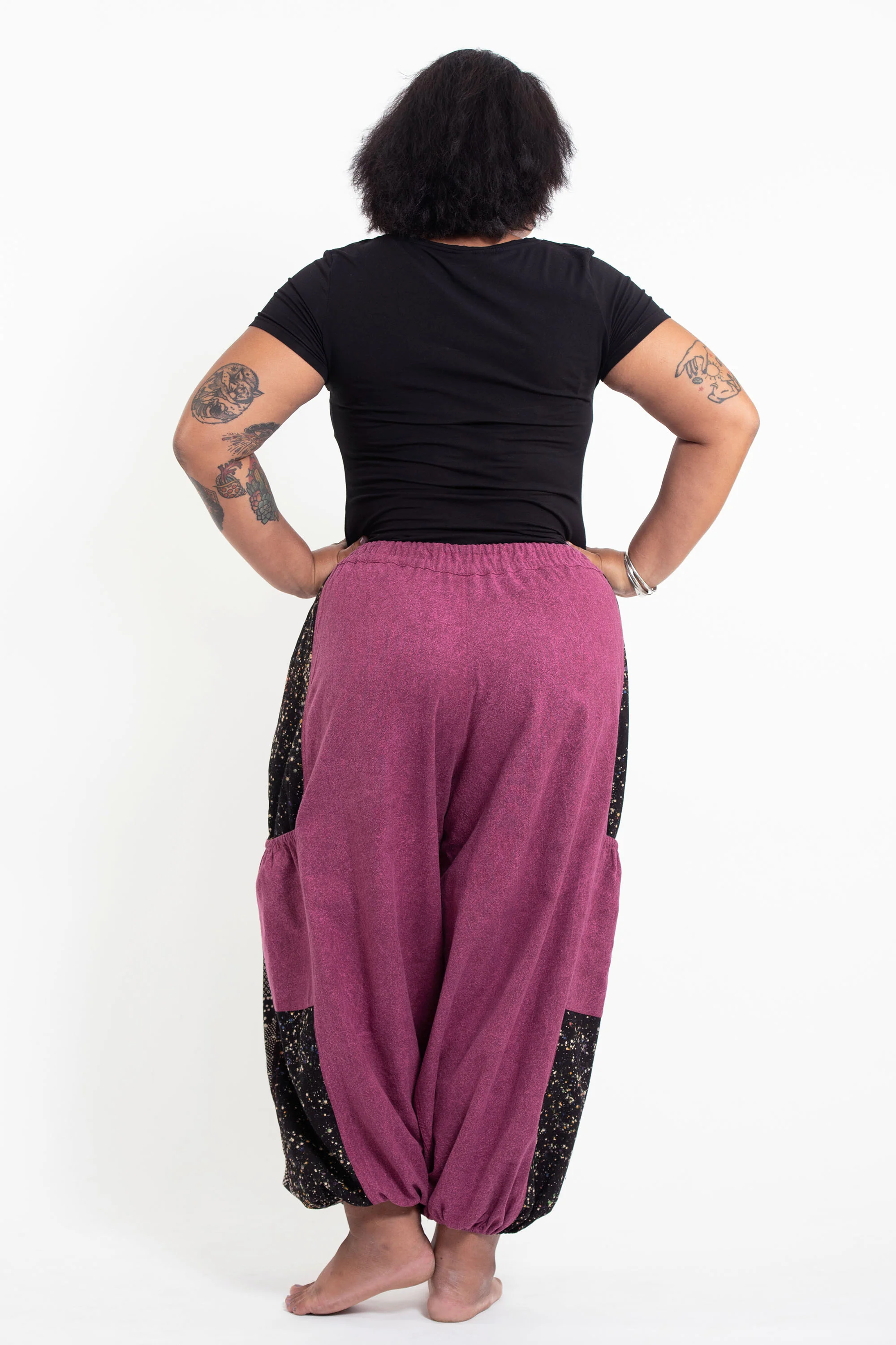 Plus Size Stone Washed Patchwork Women Pants in Pink - Image 4