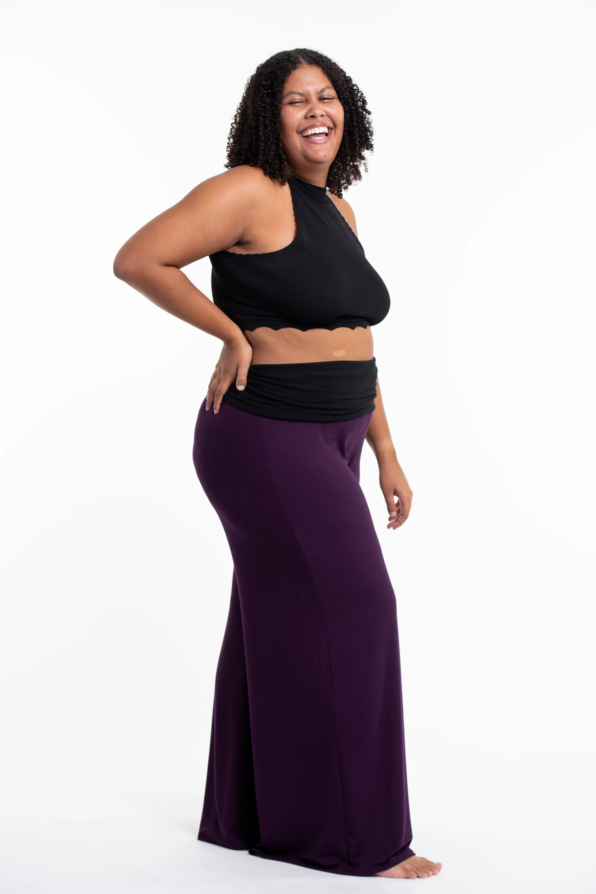 Plus Size Sun Moon Print Wide Leg Palazzo Harem Pants Cotton Spandex in Purple - Image 3