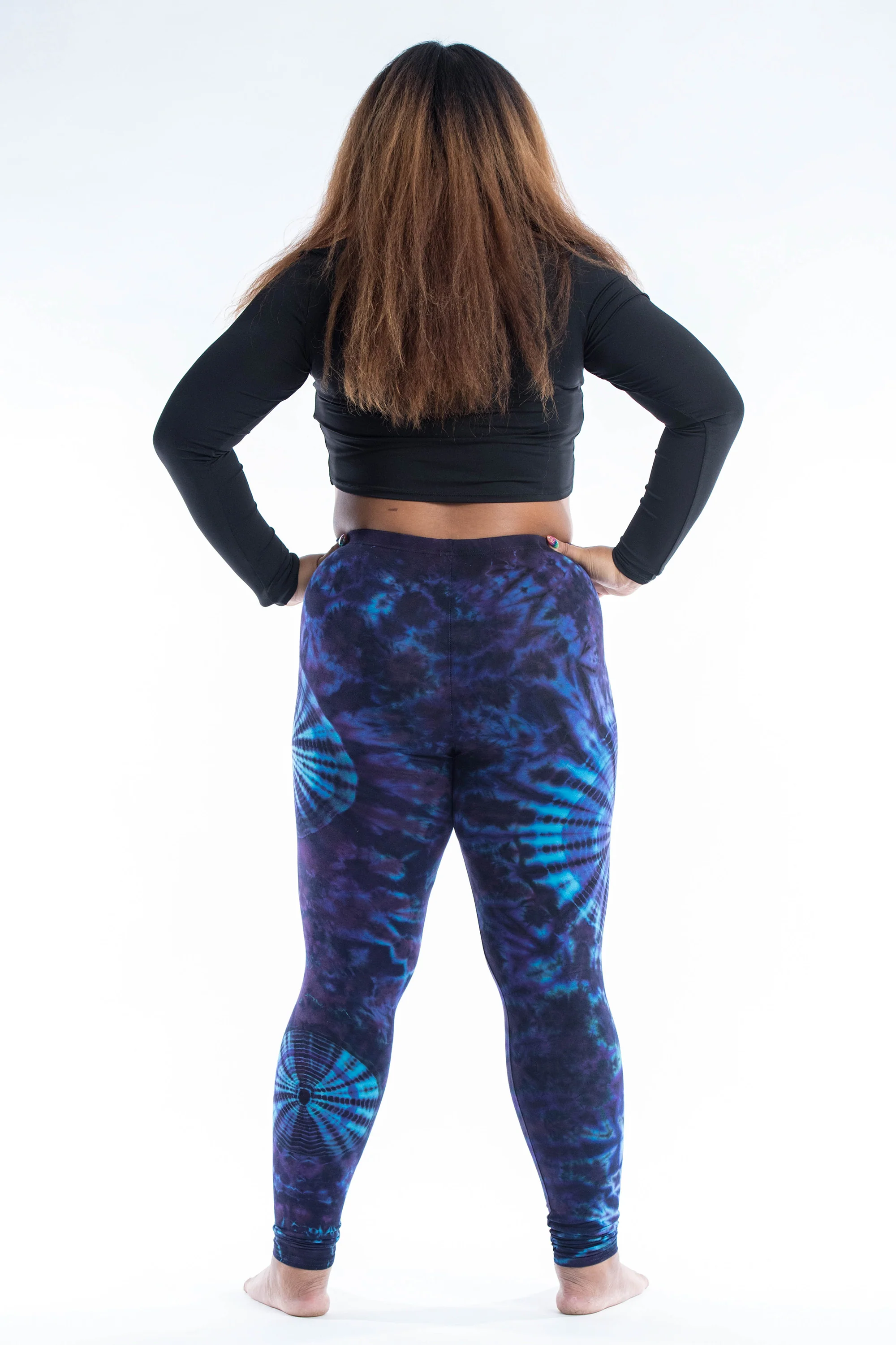 Plus Size Swirls Tie Dye Cotton Leggings in Indigo - Image 4