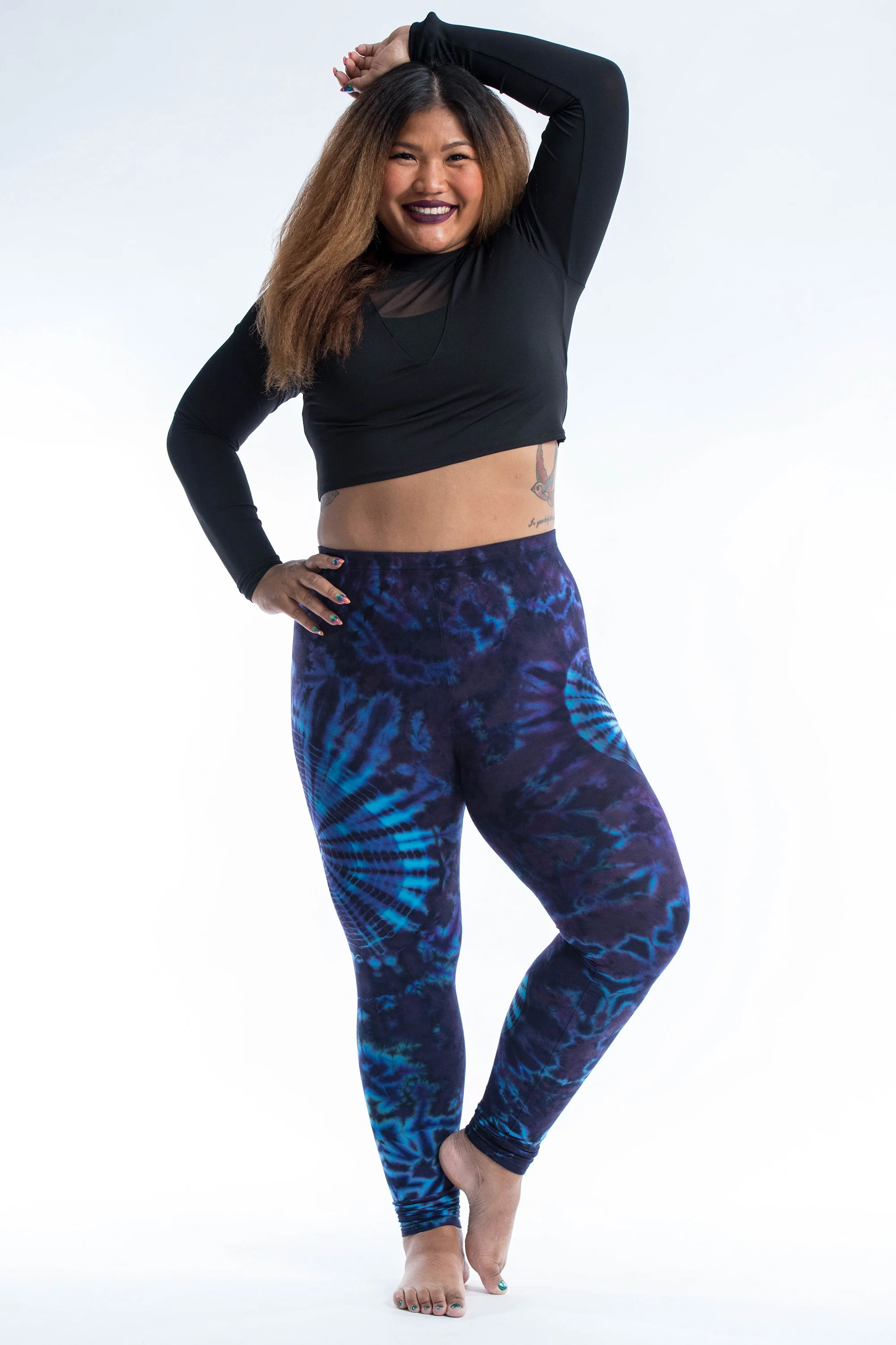 Plus Size Swirls Tie Dye Cotton Leggings in Indigo - Image 5
