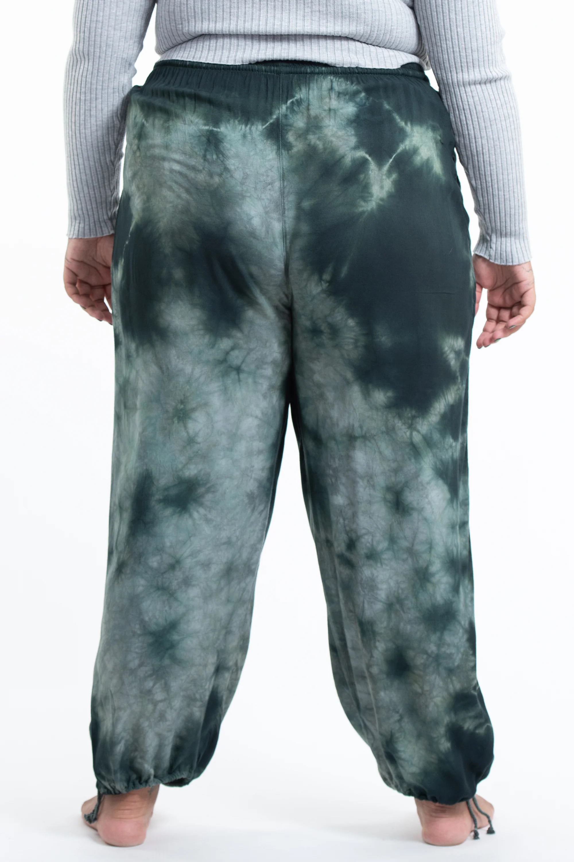 Plus Size Tie Dye Drawstring Men's Yoga Massage Pants in Dark Teal - Image 3