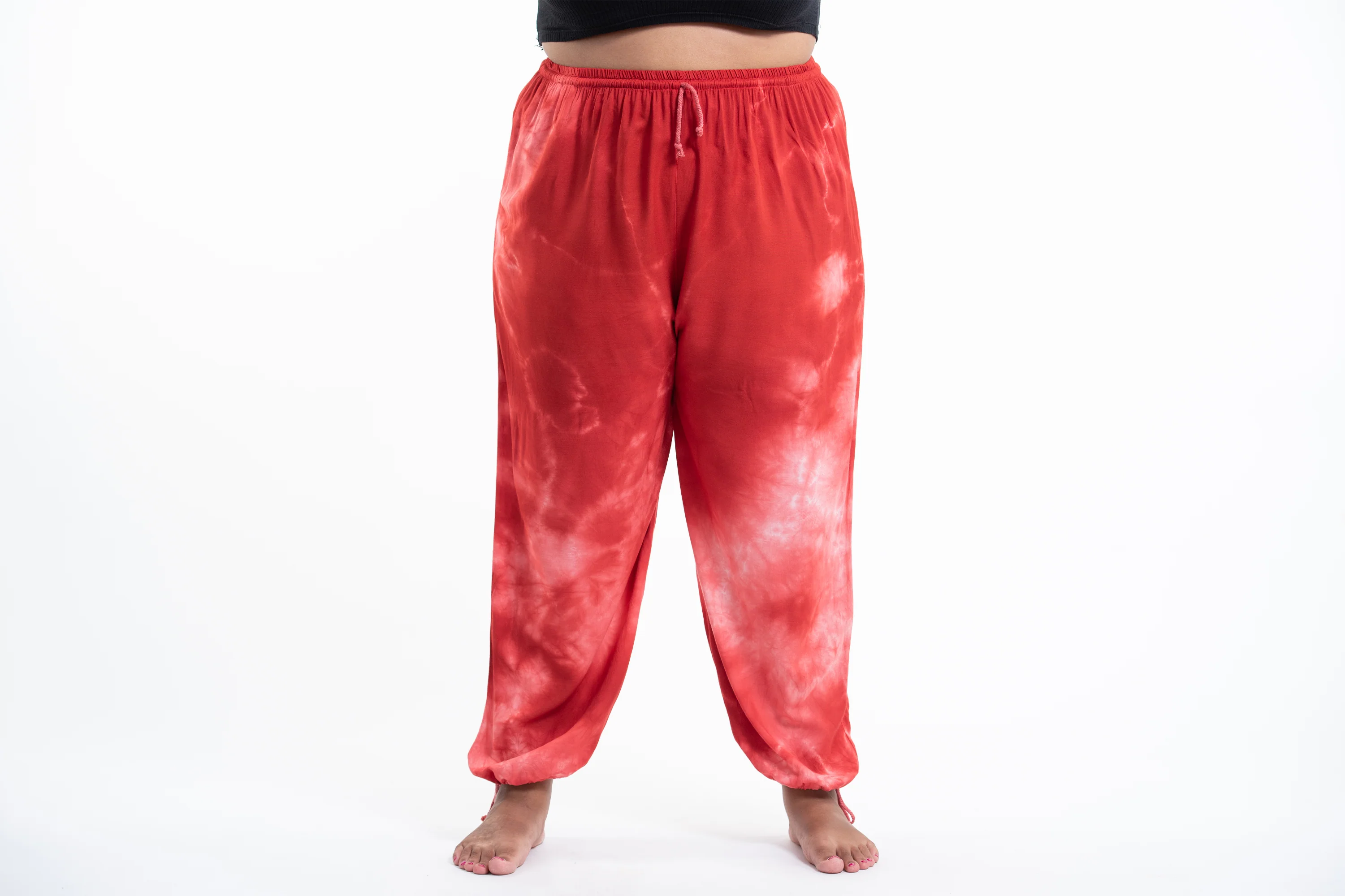 Plus Size Tie Dye Drawstring Women's Yoga Massage Pants in Red - Image 2