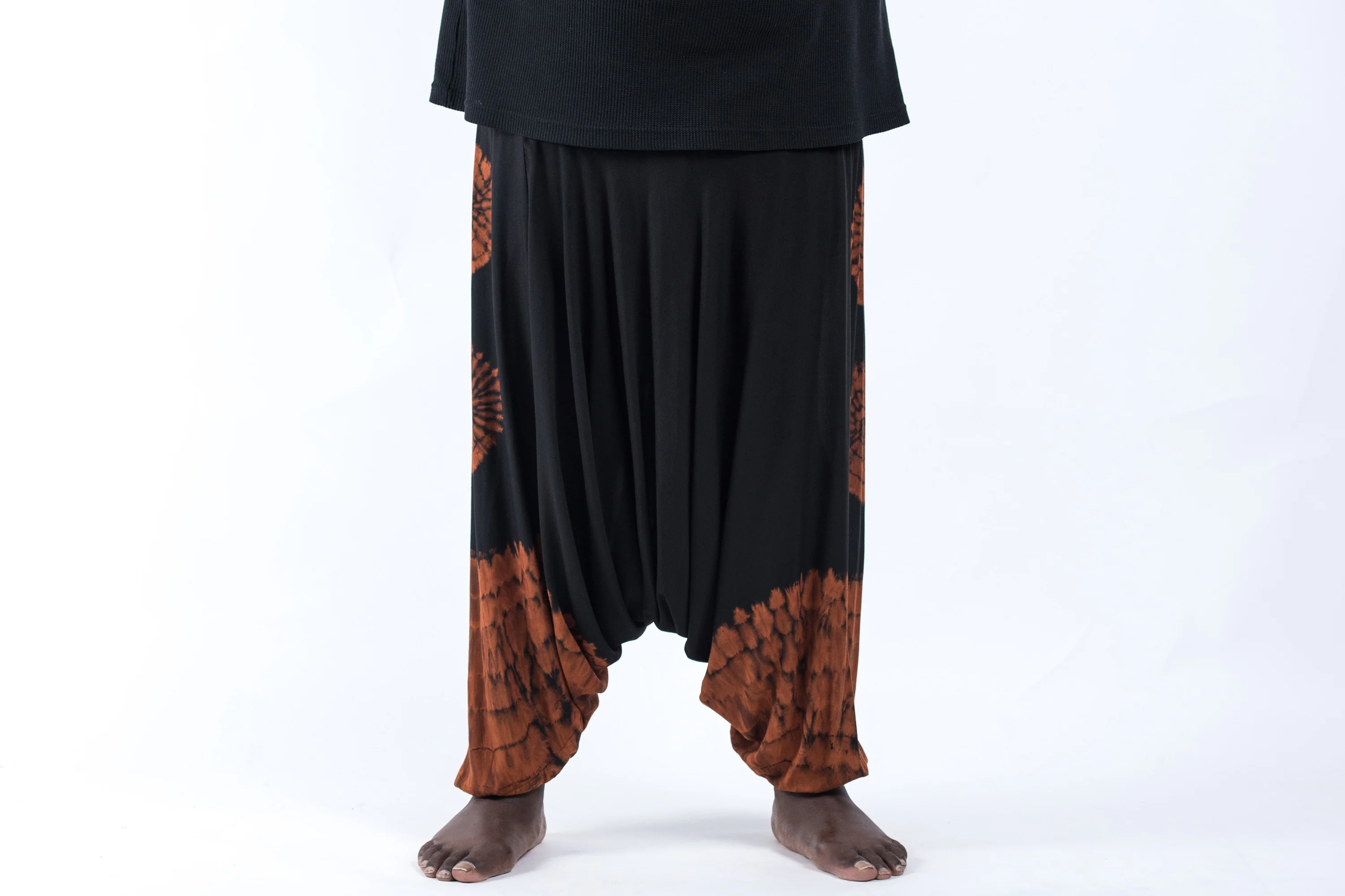 Plus Size Tie Dye Drop Crotch Men's Harem Pants in Black 02 - Image 2
