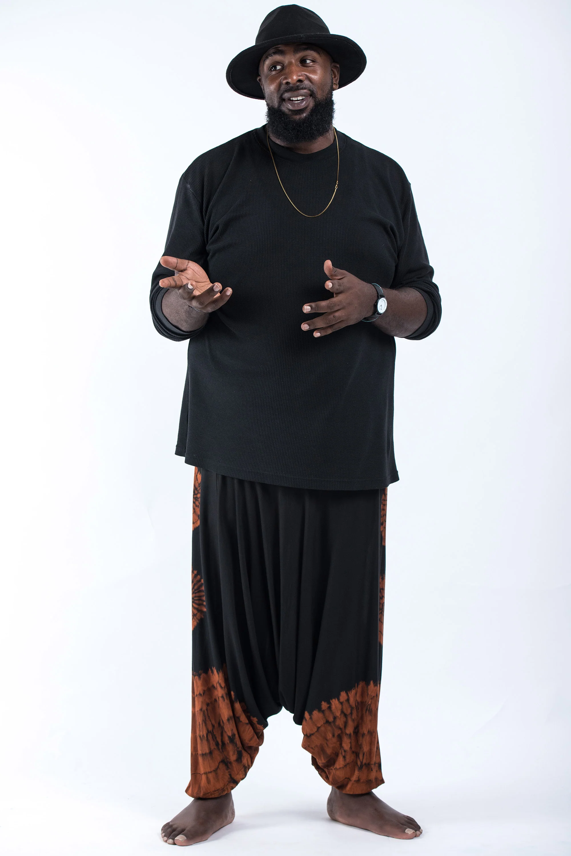 Plus Size Tie Dye Drop Crotch Men's Harem Pants in Black 02 - Image 4