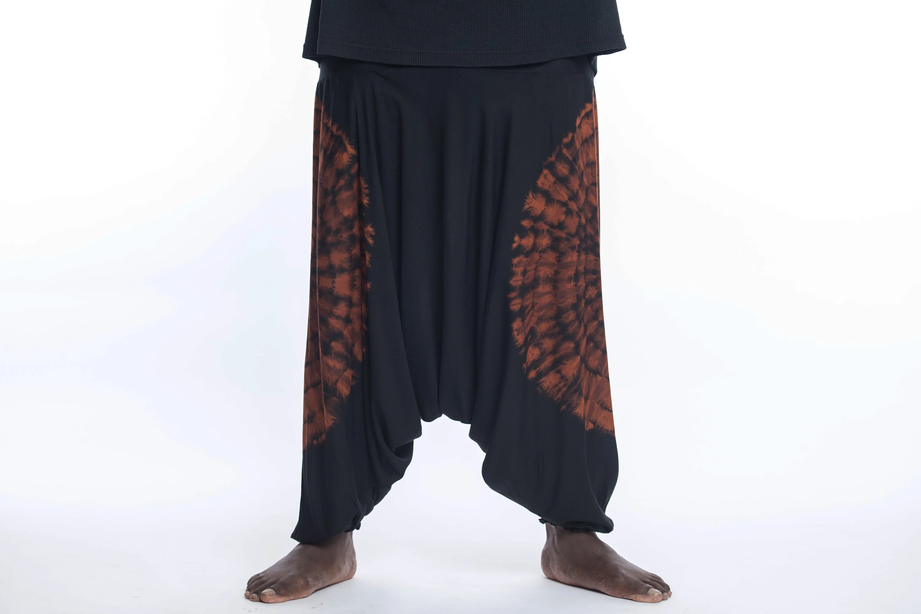 Plus Size Tie Dye Drop Crotch Men's Harem Pants in Black 03 - Image 2
