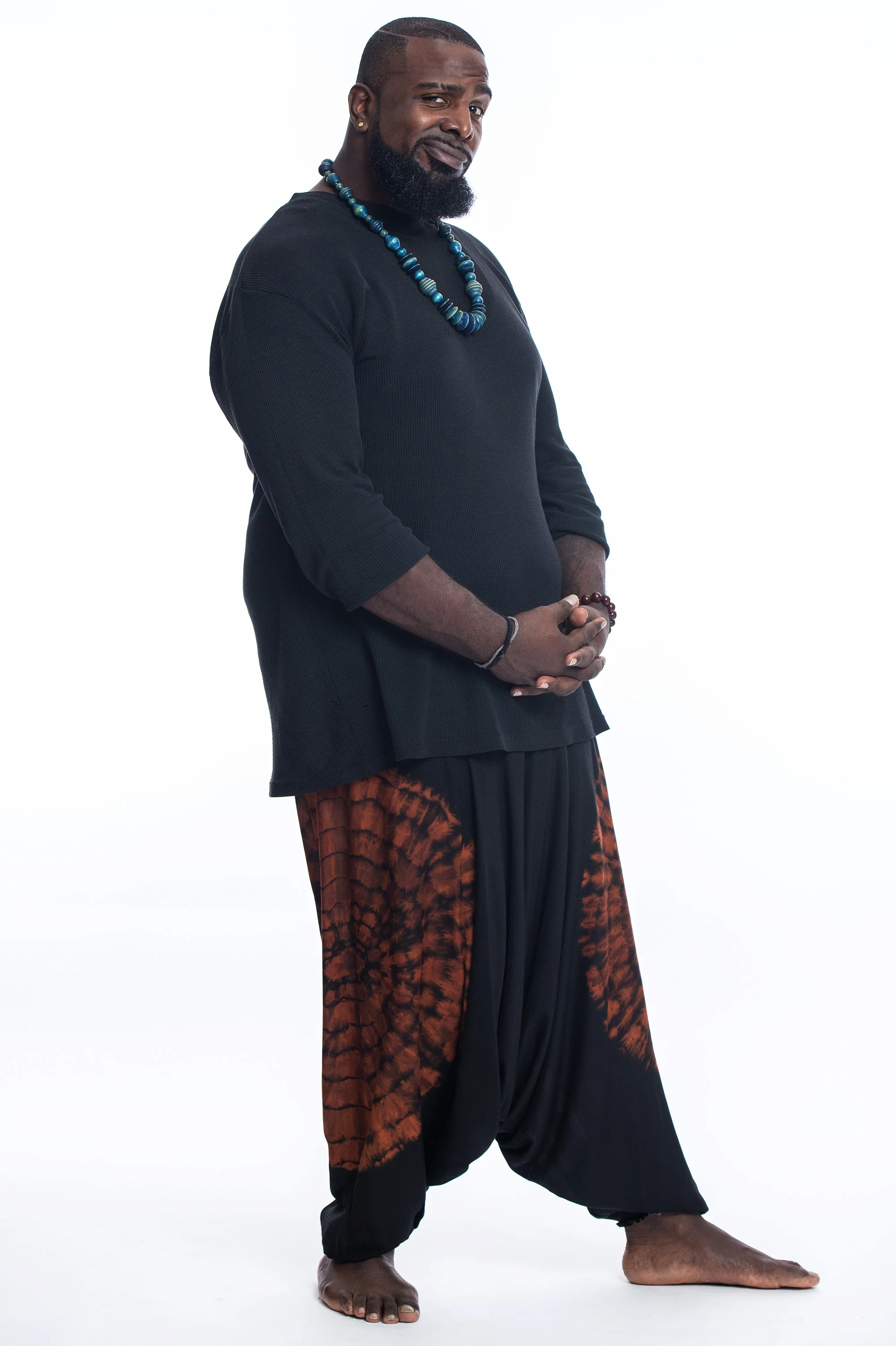 Plus Size Tie Dye Drop Crotch Men's Harem Pants in Black 03 - Image 3
