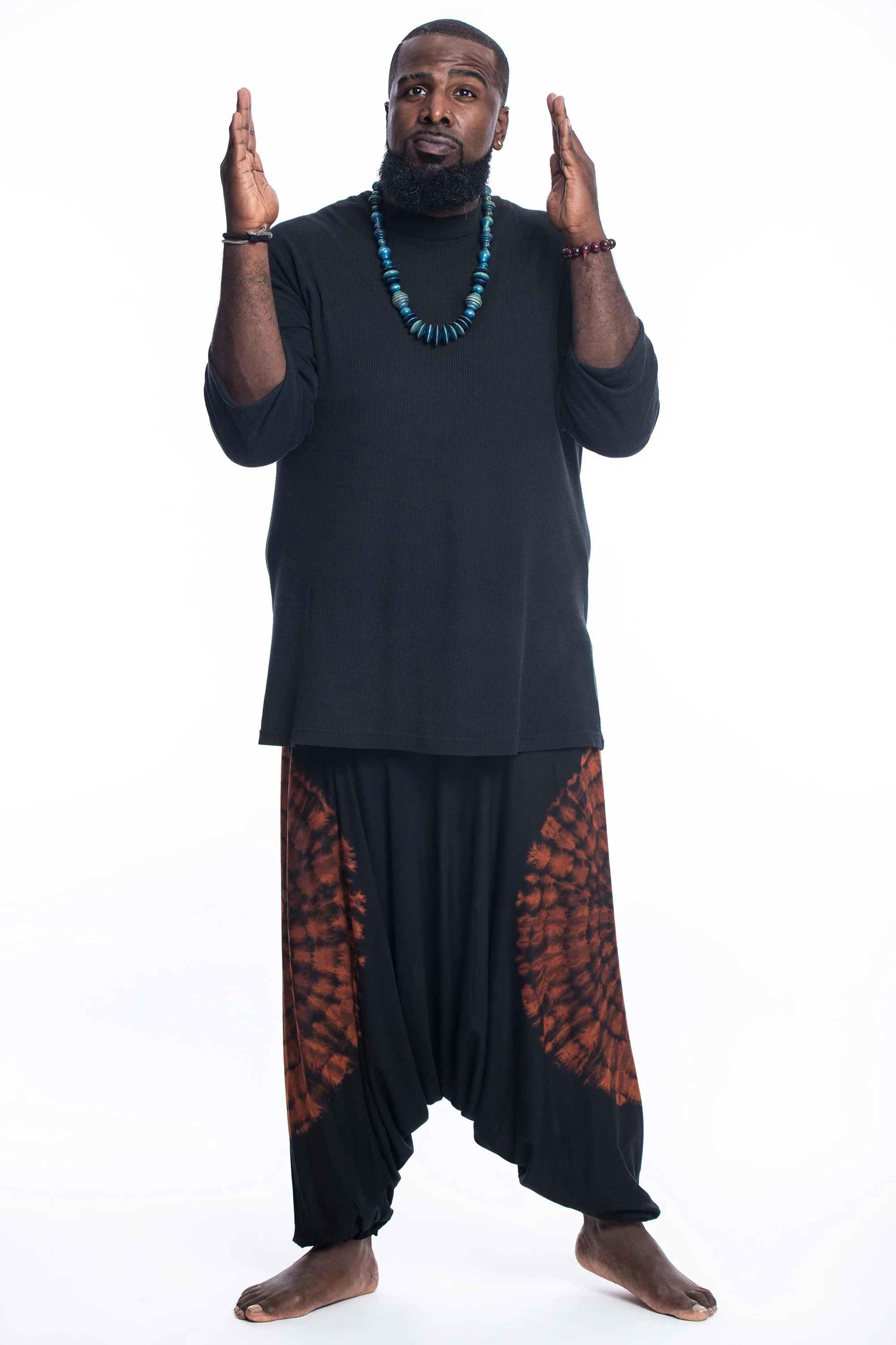 Plus Size Tie Dye Drop Crotch Men's Harem Pants in Black 03 - Image 4