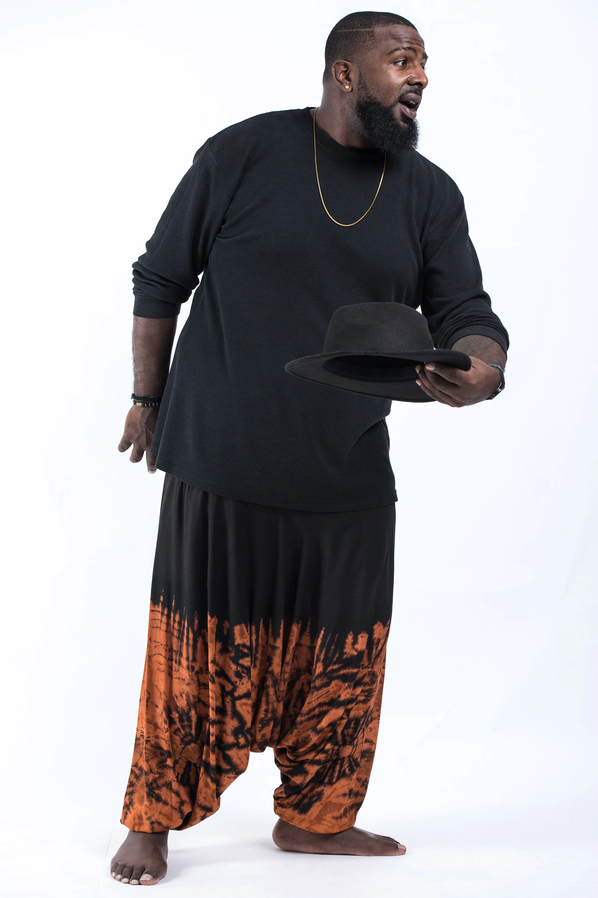 Plus Size Tie Dye Drop Crotch Men's Harem Pants in Black 05 - Image 3