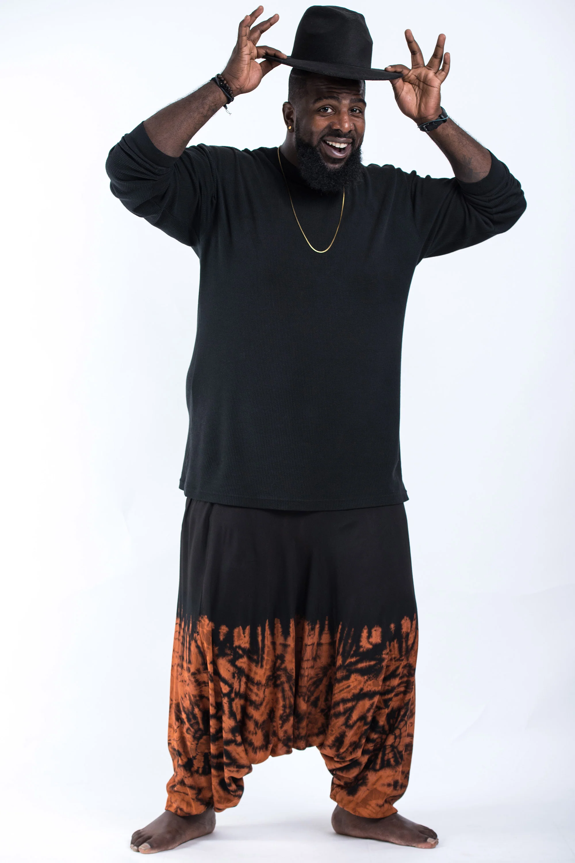Plus Size Tie Dye Drop Crotch Men's Harem Pants in Black 05 - Image 4