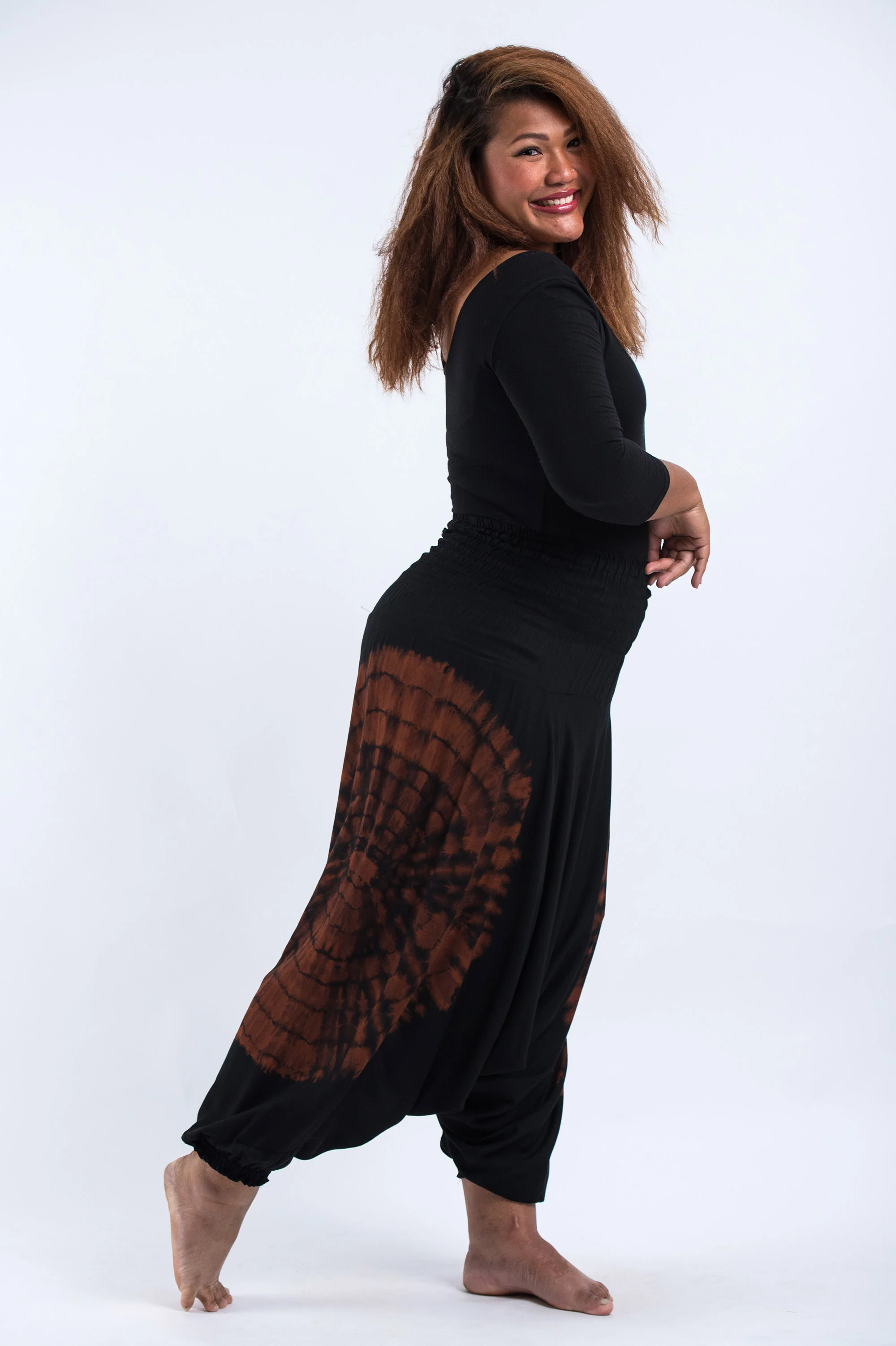 Plus Size Tie Dye 2-in-1 Jumpsuit Harem Pants in Black 03 - Image 3