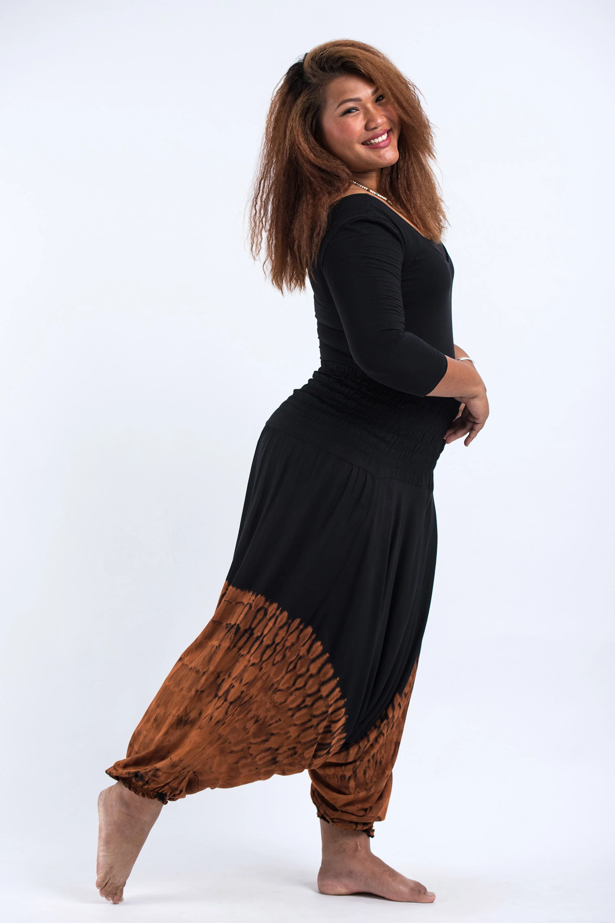 Plus Size Tie Dye 2-in-1 Jumpsuit Harem Pants in Black 06 - Image 3