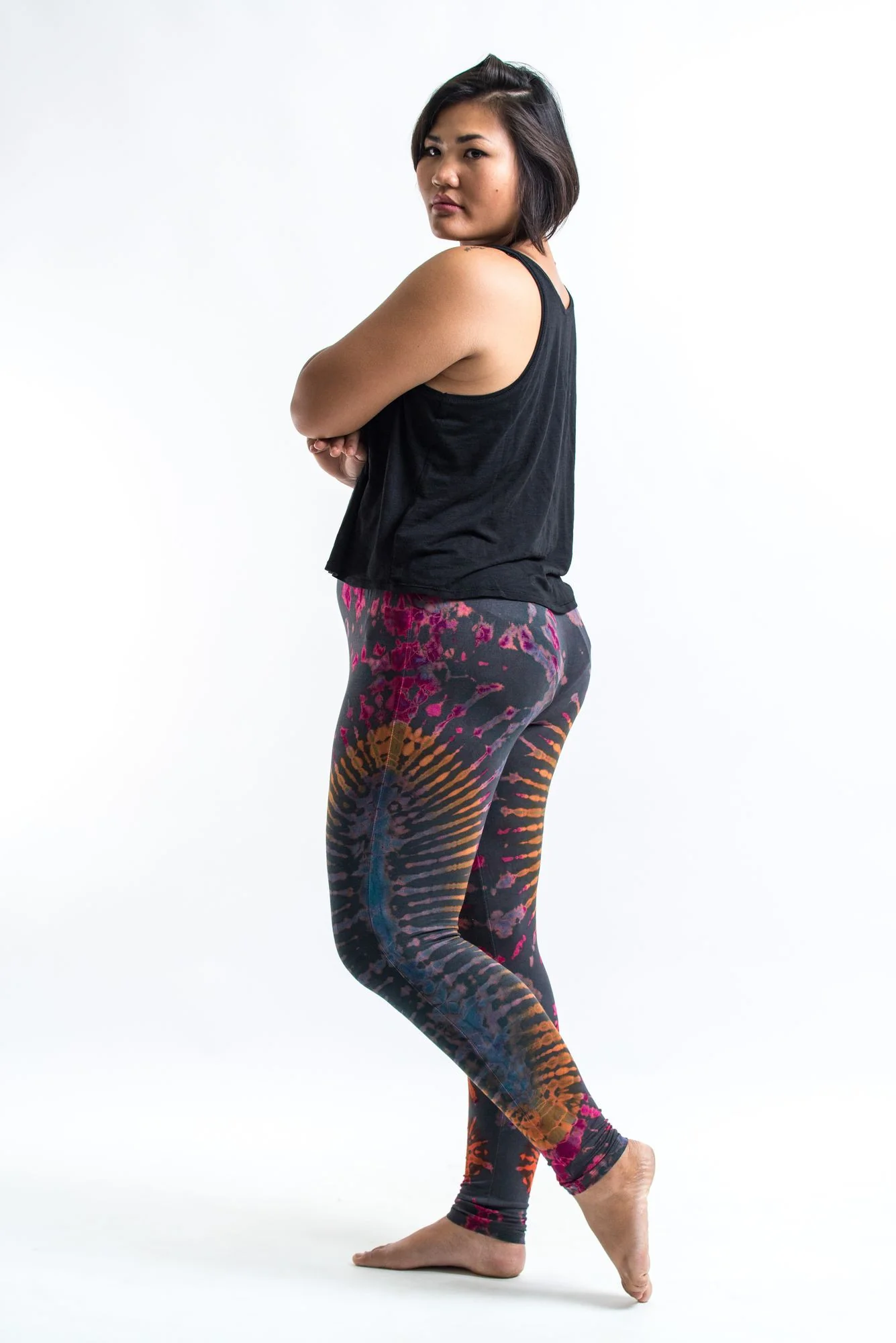 PLUS SIZE Tie Dye Leggings in Festival Gray - Image 3