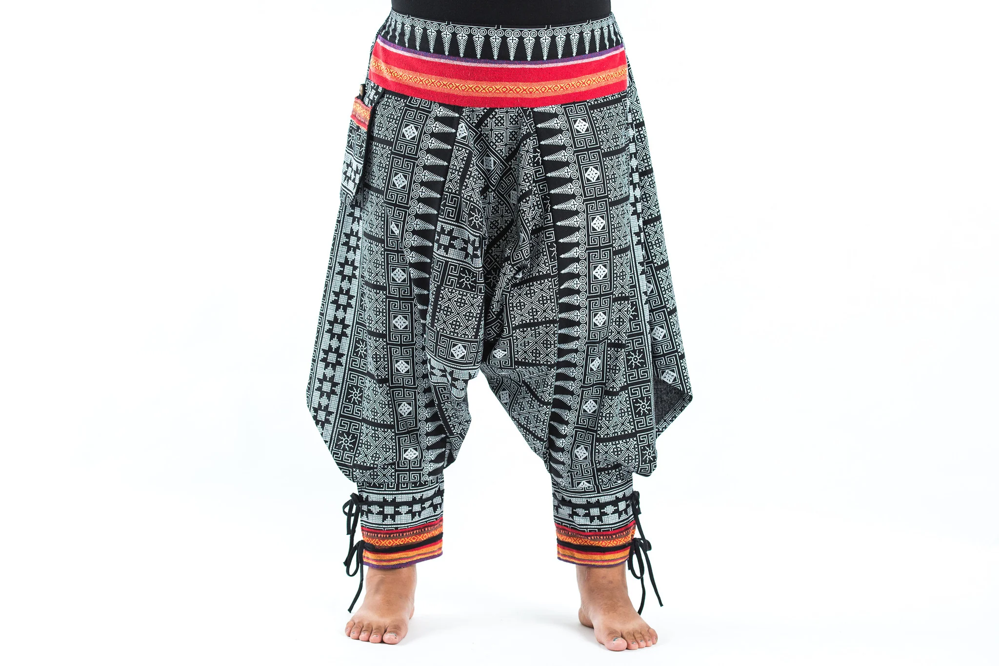 Plus Size Traditional Prints Thai Hill Tribe Fabric Women's Harem Pants with Ankle Straps - Image 2