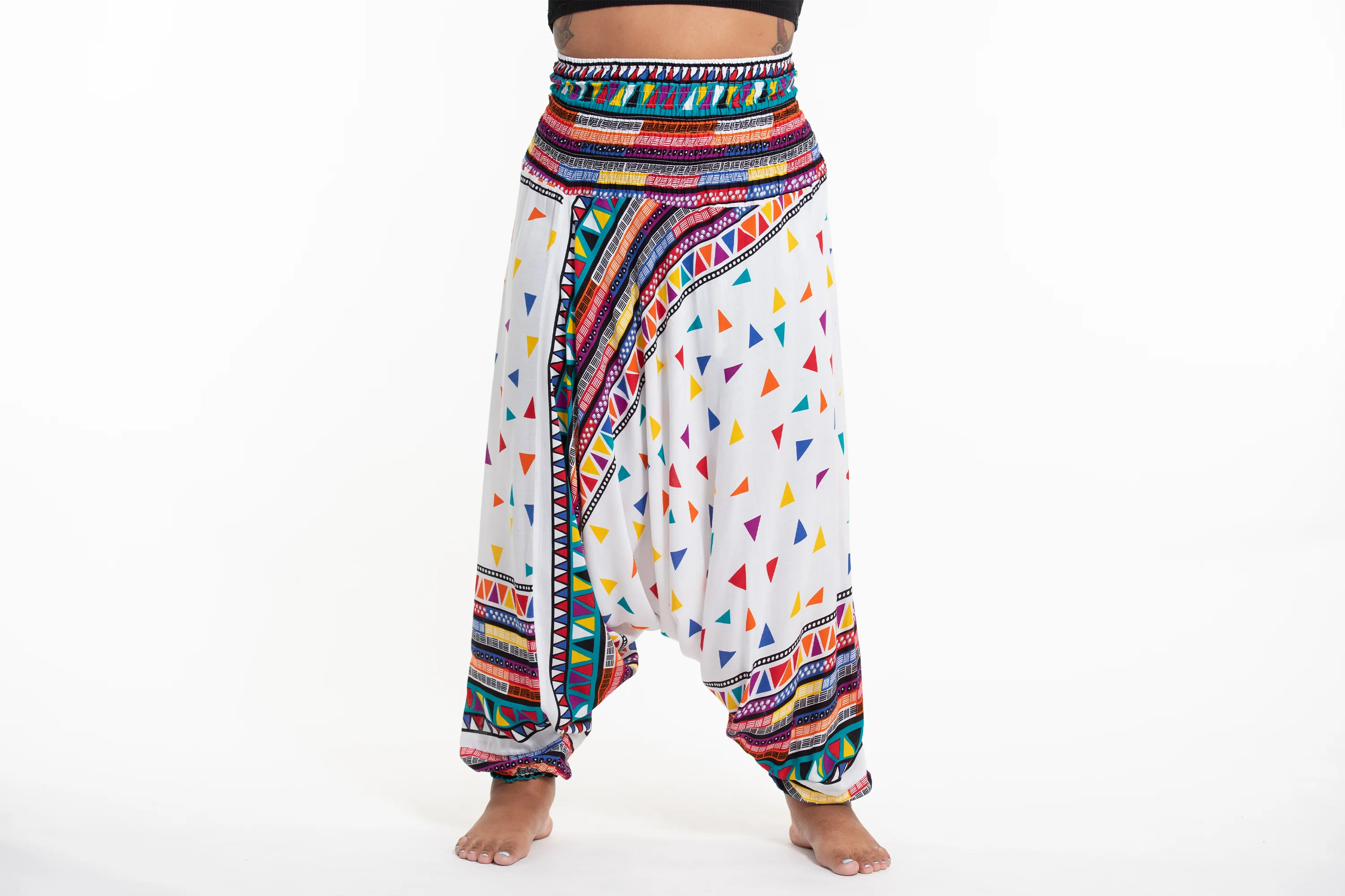 Plus Size Triangles 2-in-1 Jumpsuit Harem Pants in White - Image 2