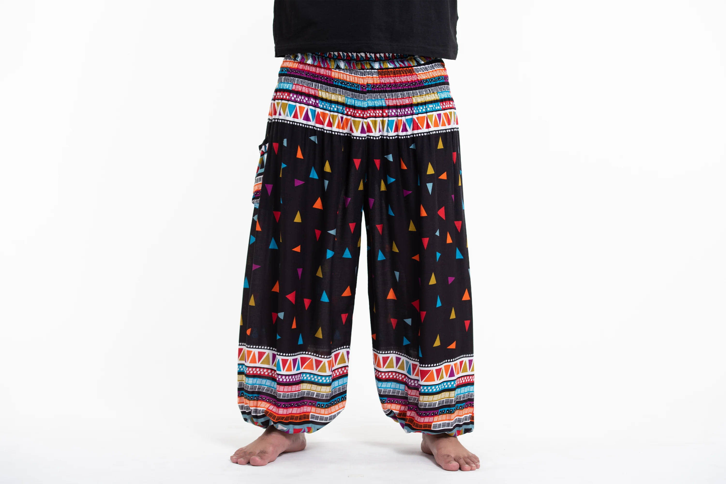 Plus Size Triangles Men's Harem Pants in Black - Image 2