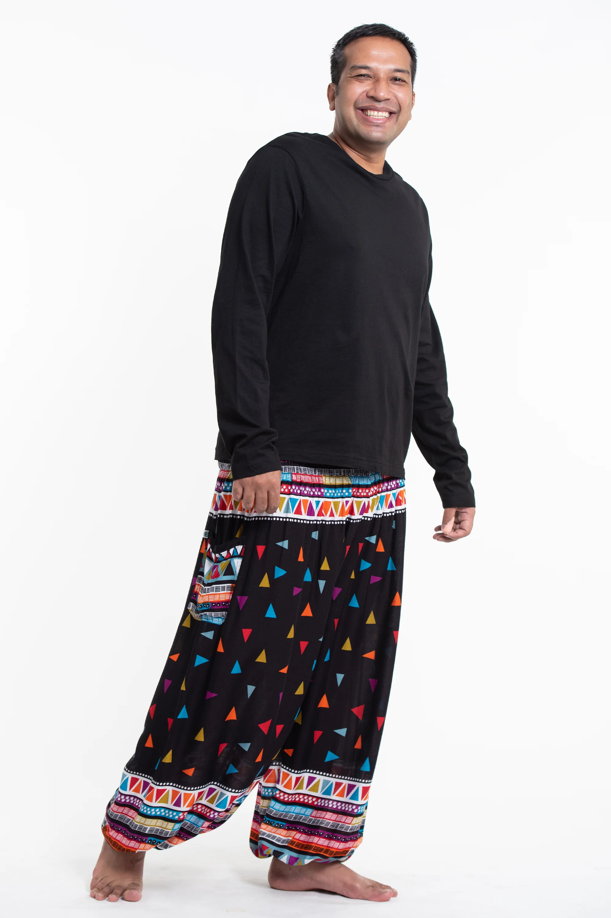 Plus Size Triangles Men's Harem Pants in Black - Image 3