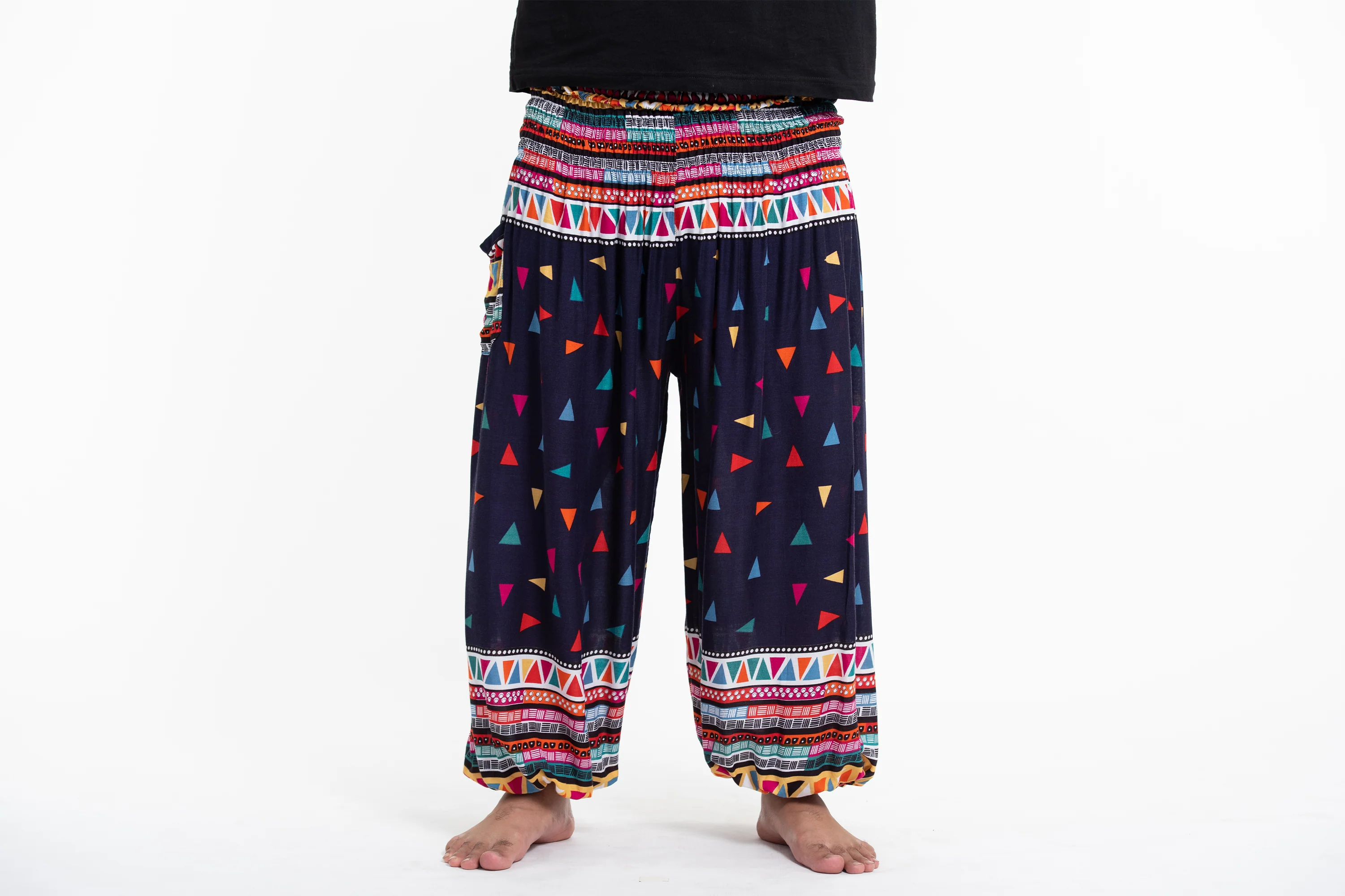 Plus Size Triangles Men's Harem Pants in Navy - Image 2