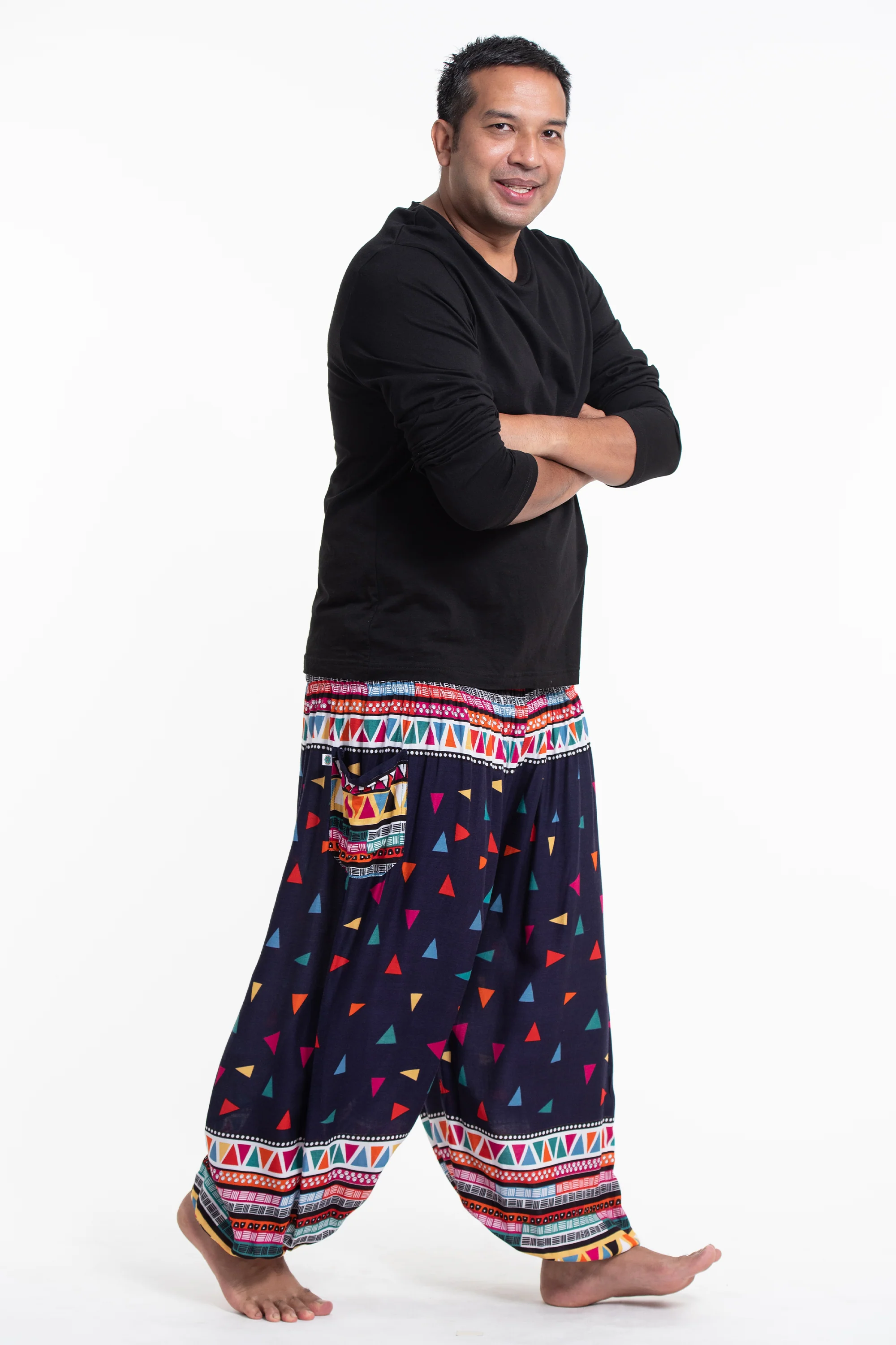 Plus Size Triangles Men's Harem Pants in Navy - Image 3