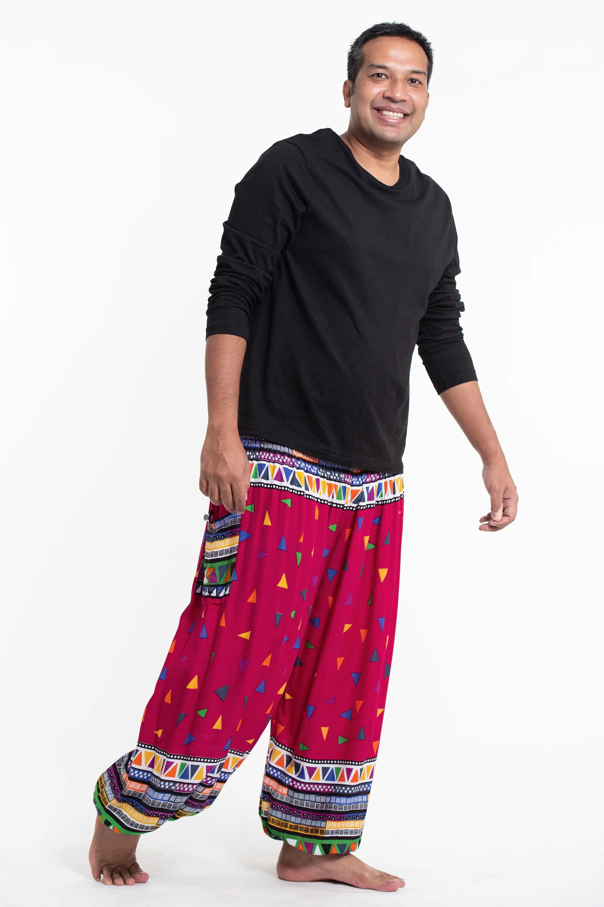 Plus Size Triangles Men's Harem Pants in Pink - Image 3