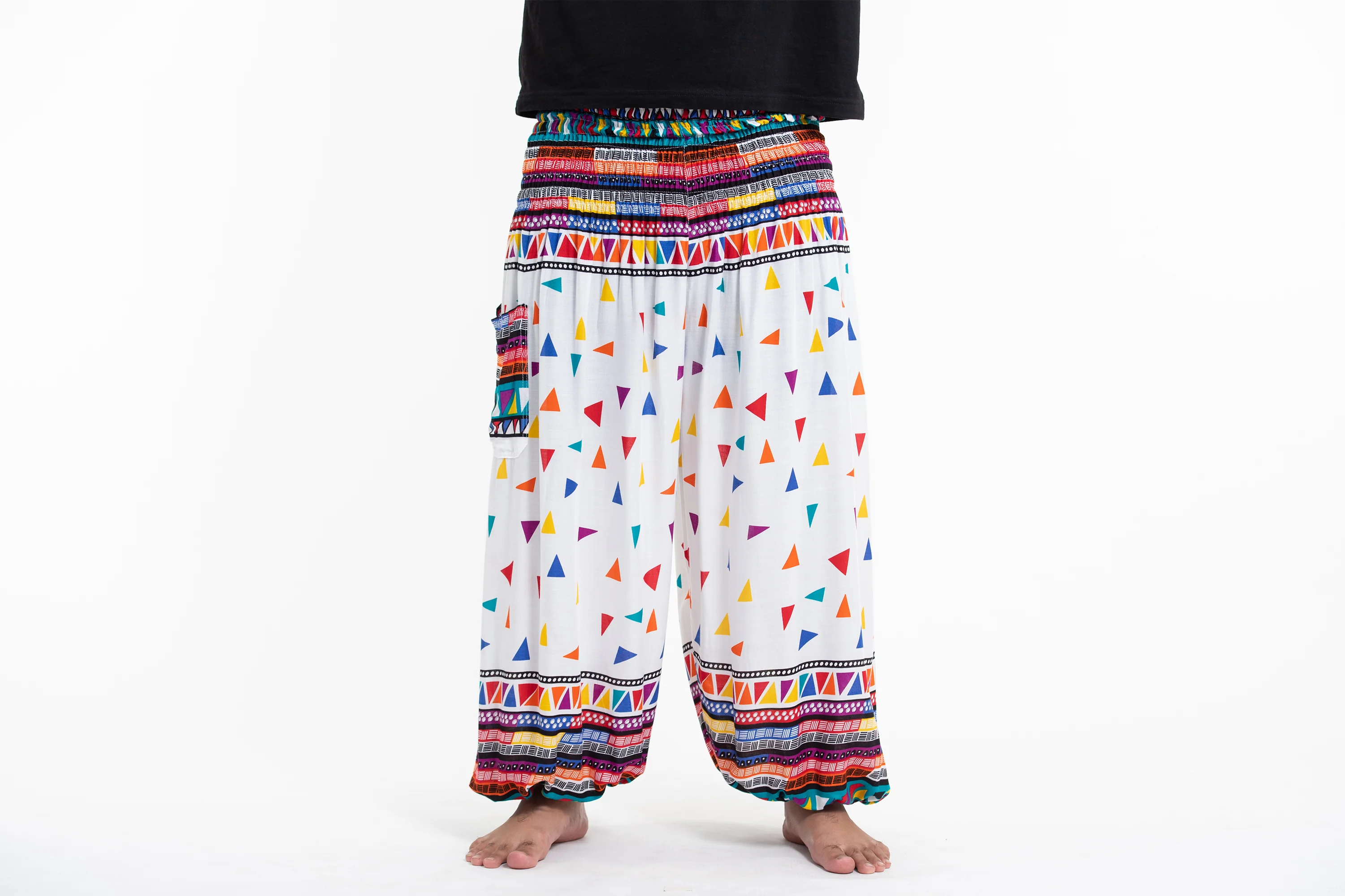Plus Size Triangles Men's Harem Pants in White - Image 2