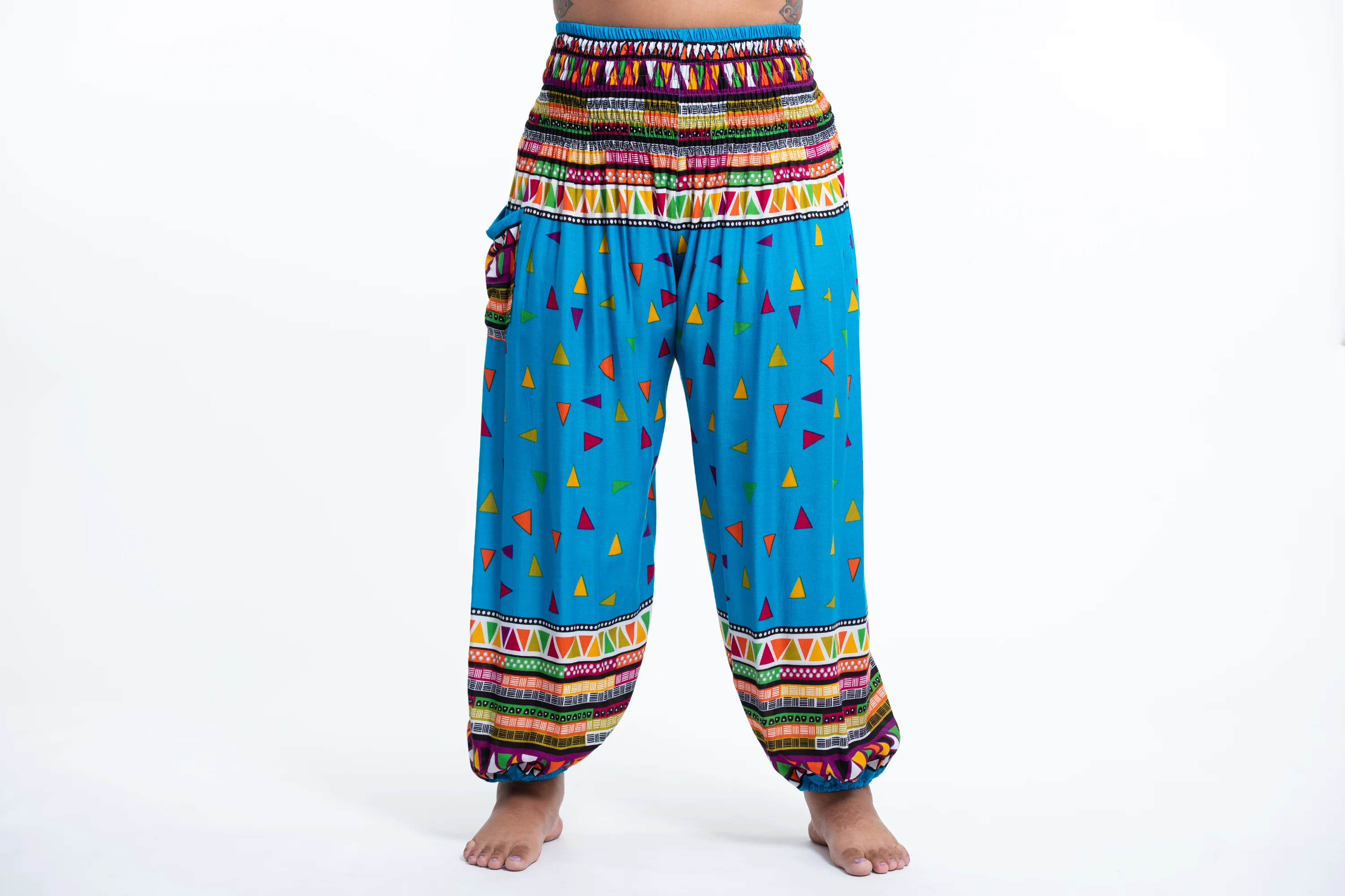 Plus Size Triangles Women's Harem Pants in Ocean Blue - Image 2