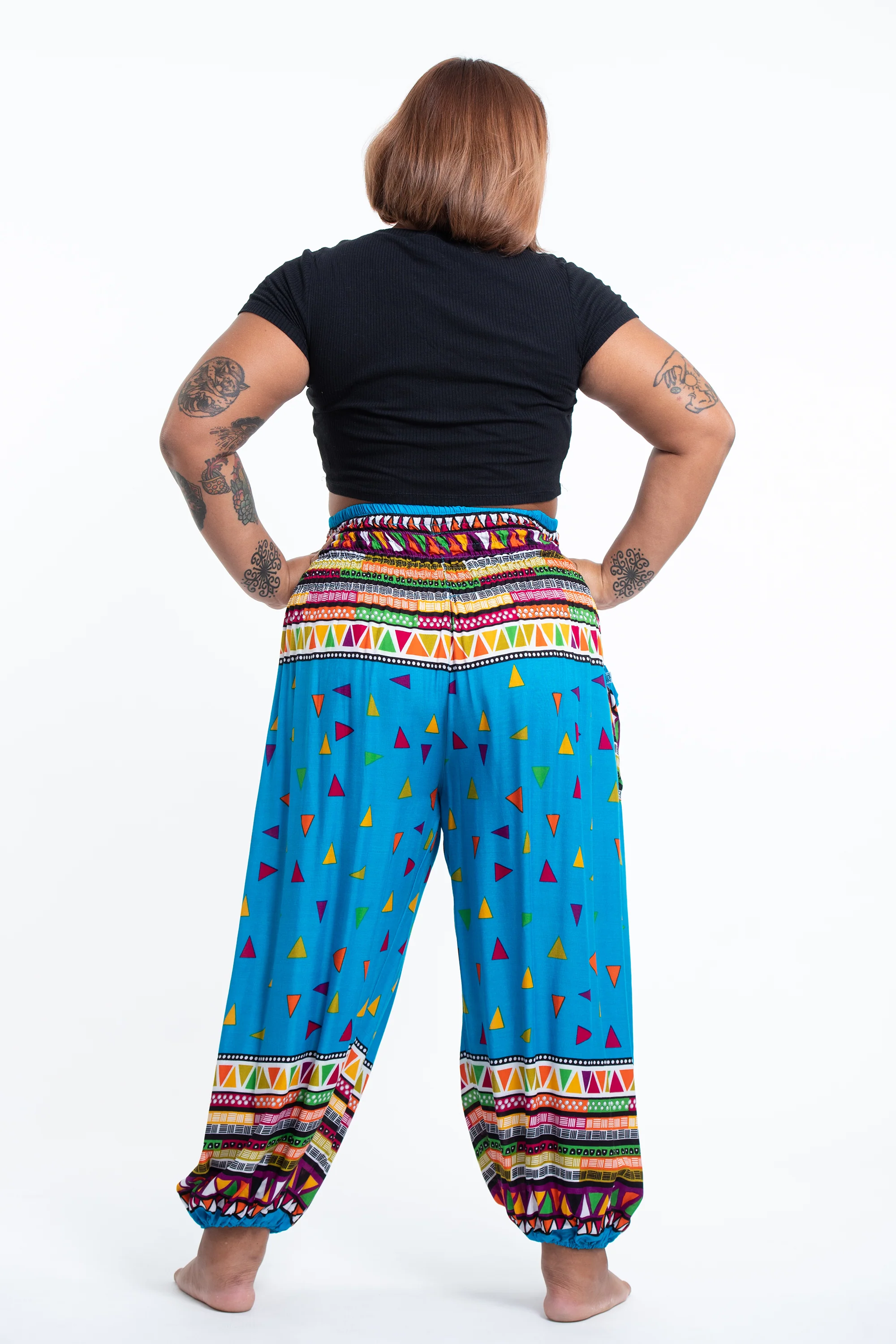Plus Size Triangles Women's Harem Pants in Ocean Blue - Image 4