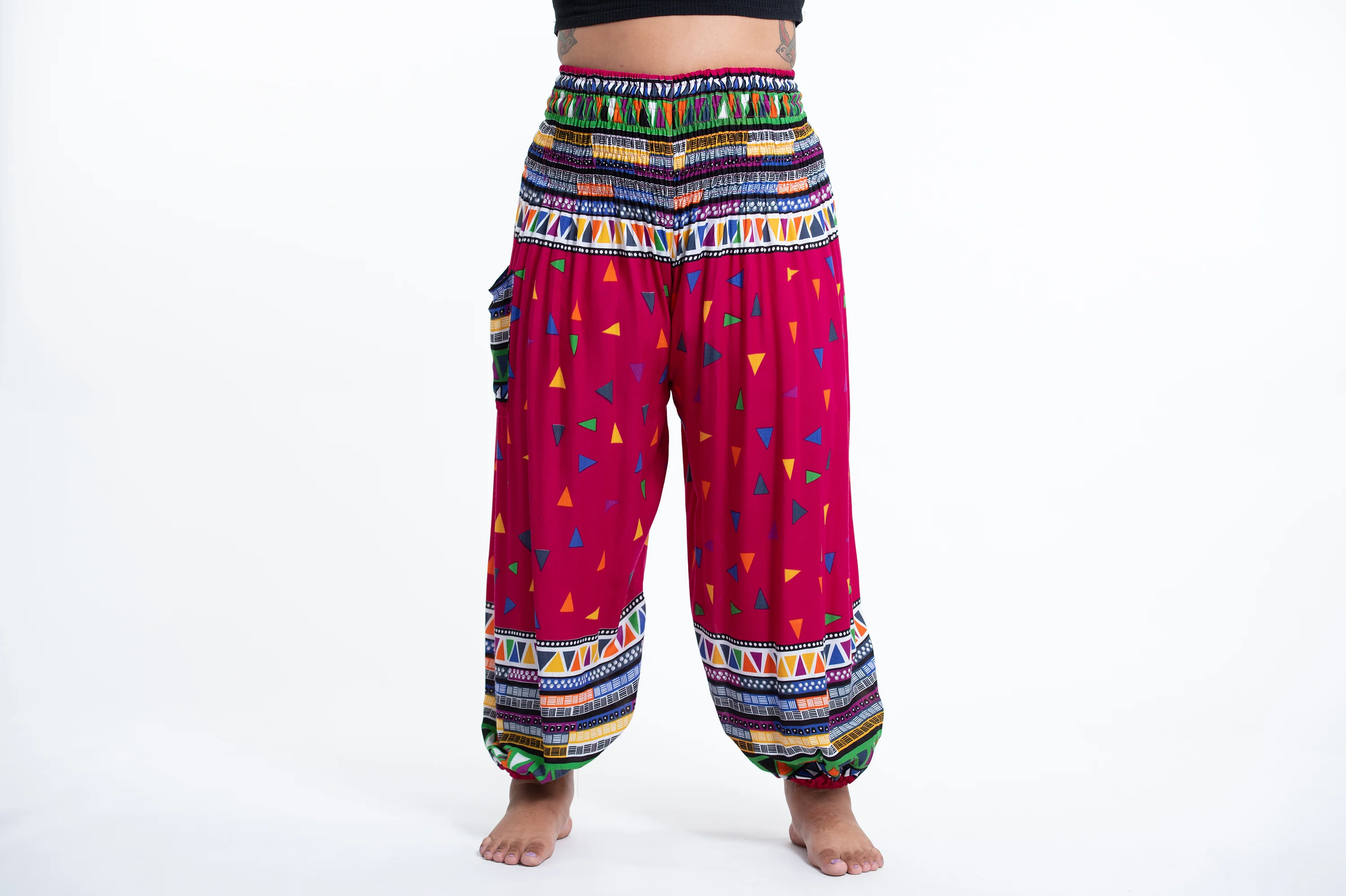 Plus Size Triangles Women's Harem Pants in Pink - Image 2