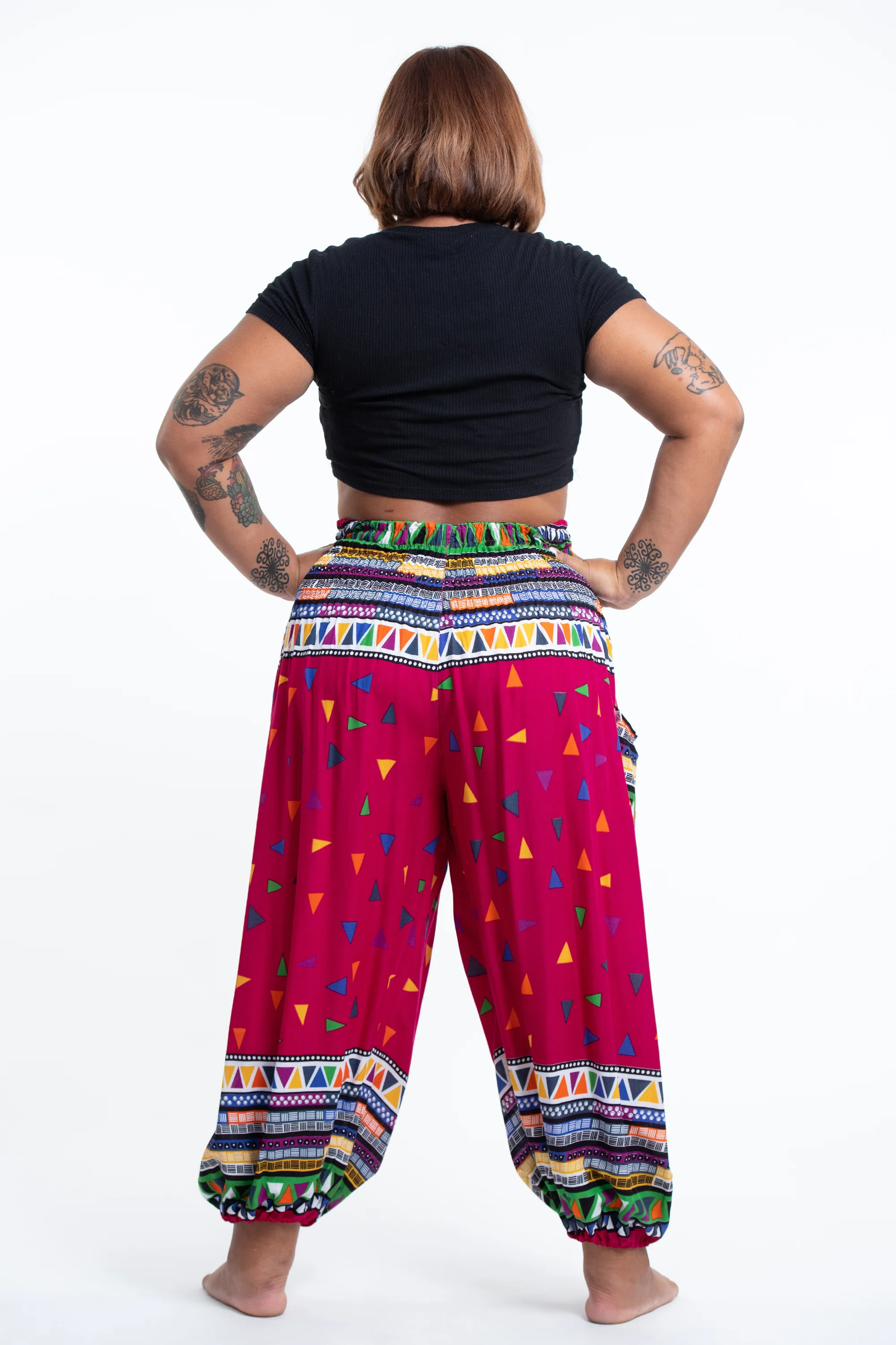 Plus Size Triangles Women's Harem Pants in Pink - Image 4