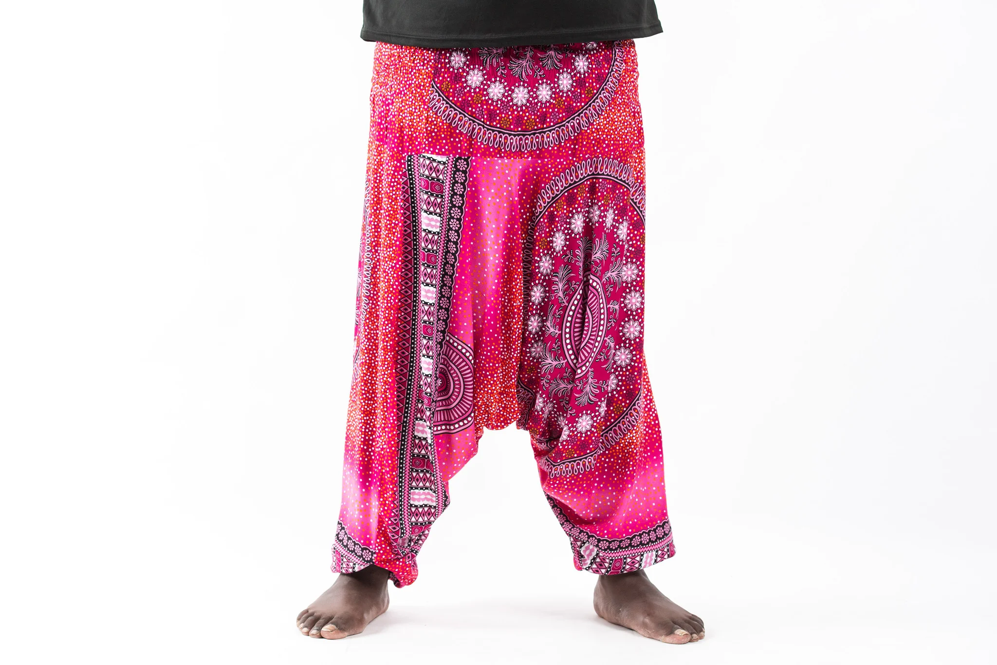 Plus Size Tribal Chakras Drop Crotch Men's Harem Pants in Pink - Image 2