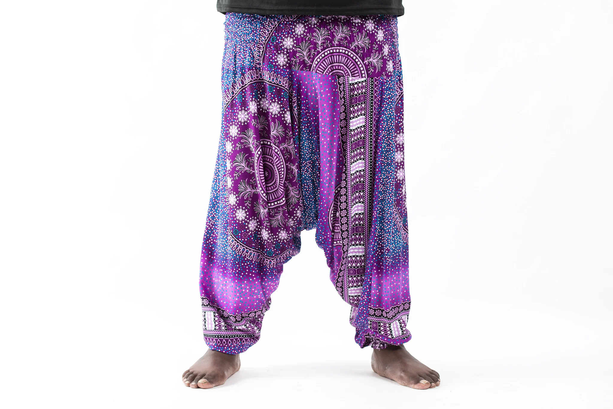 Plus Size Tribal Chakras Drop Crotch Men's Harem Pants in Purple - Image 2