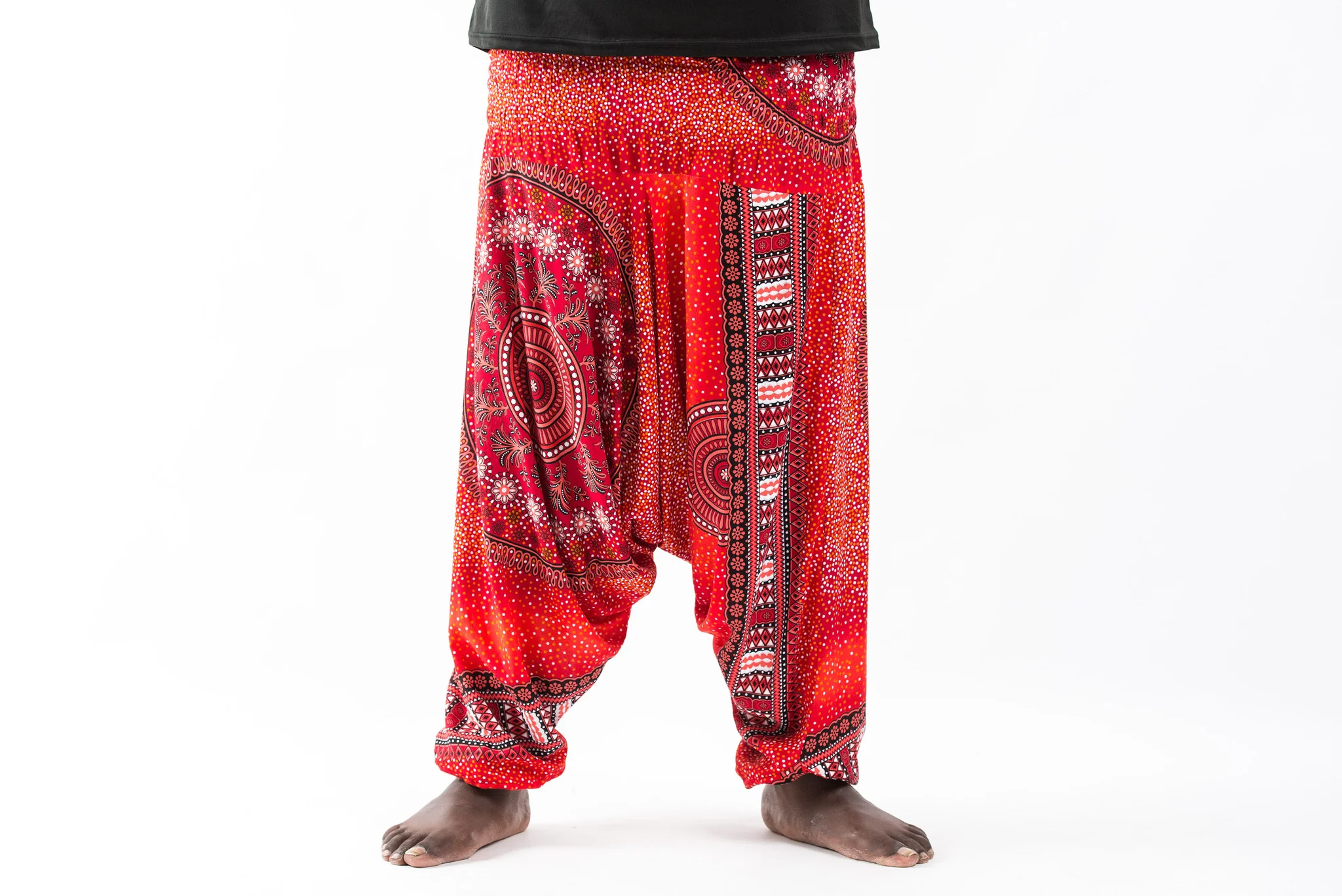 Plus Size Tribal Chakras Drop Crotch Men's Harem Pants in Red - Image 2