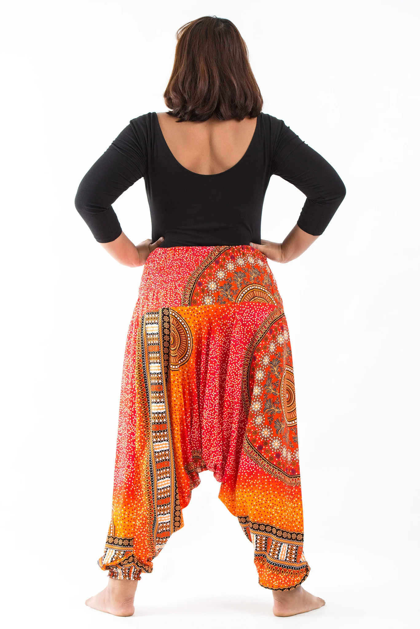 Plus Size Tribal Chakras 2-in-1 Jumpsuit Harem Pants in Orange - Image 4
