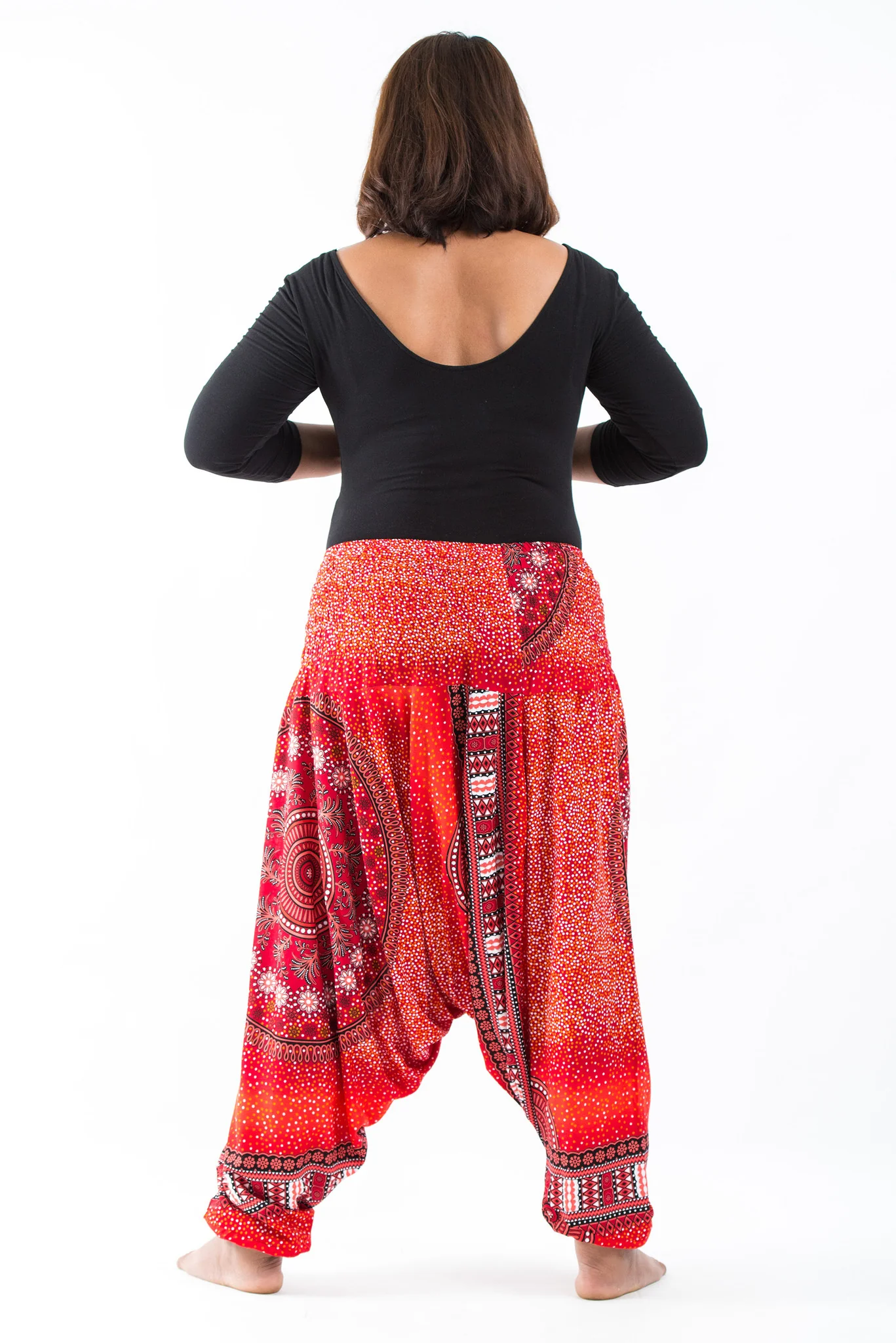 Plus Size Tribal Chakras 2-in-1 Jumpsuit Harem Pants in Red - Image 3