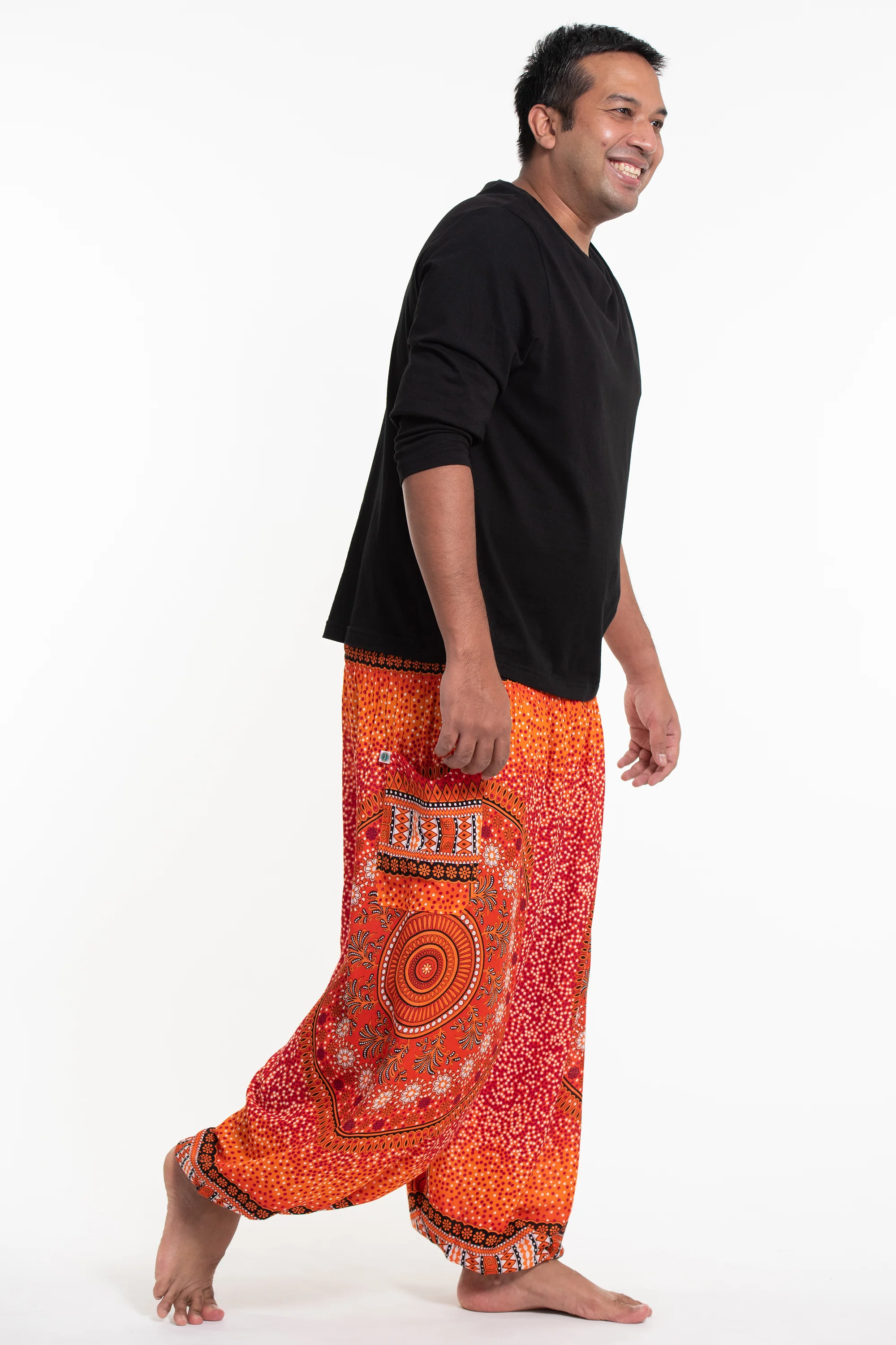 Plus Size Tribal Chakras Men's Harem Pants in Orange - Image 3