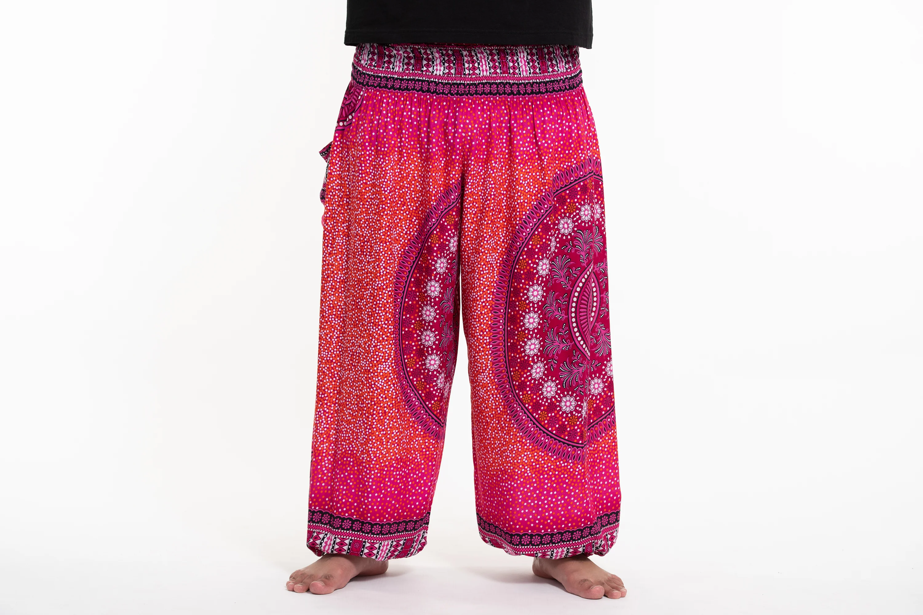 Plus Size Tribal Chakras Men's Harem Pants in Pink - Image 2